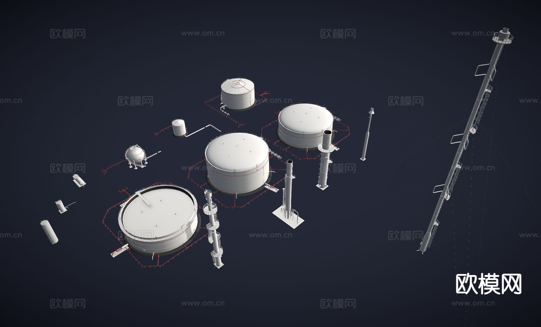 工业设备 存储罐 储油罐3d模型下载（渲染图2）