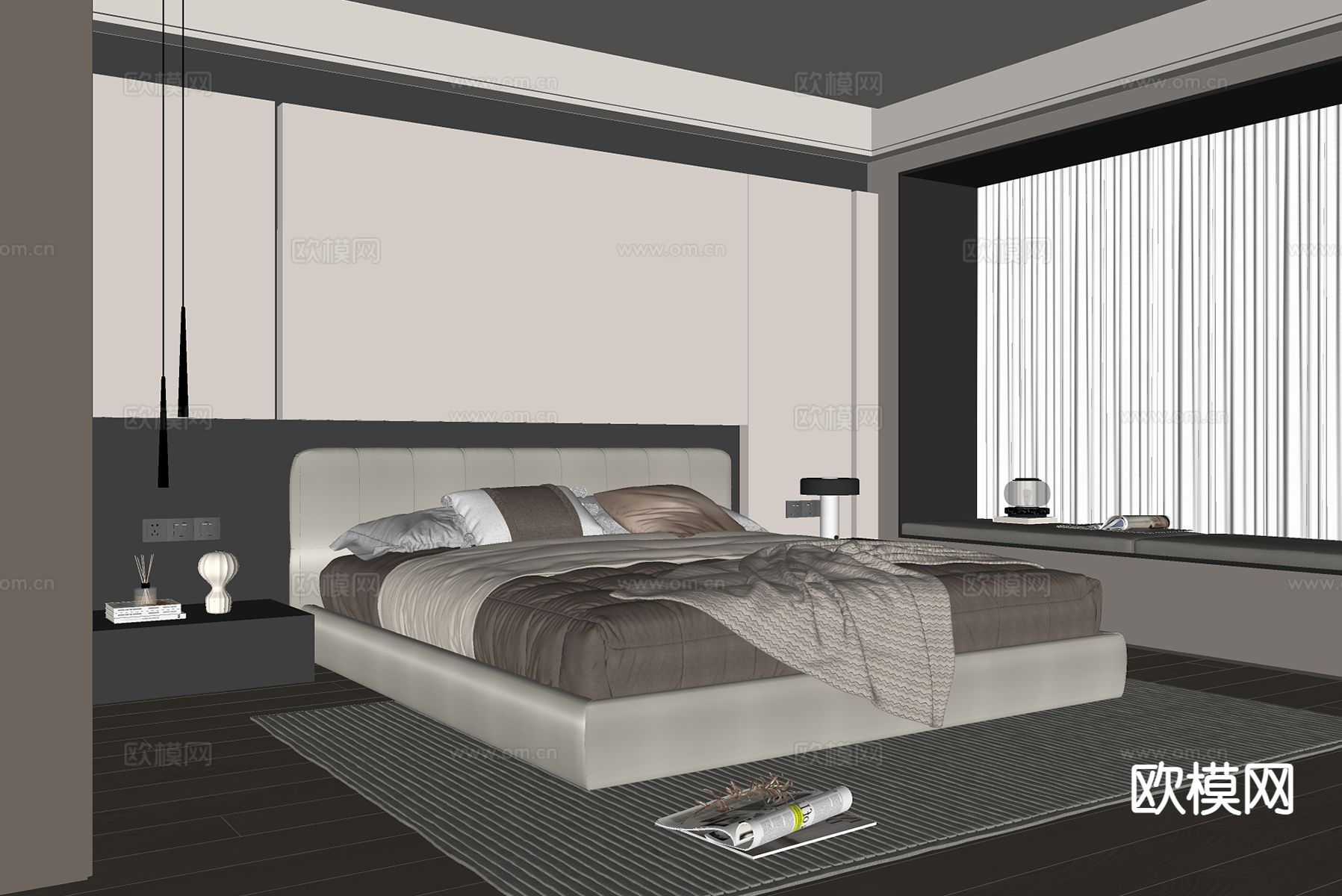 意式卧室 主卧 主人房su模型下载（渲染图1）