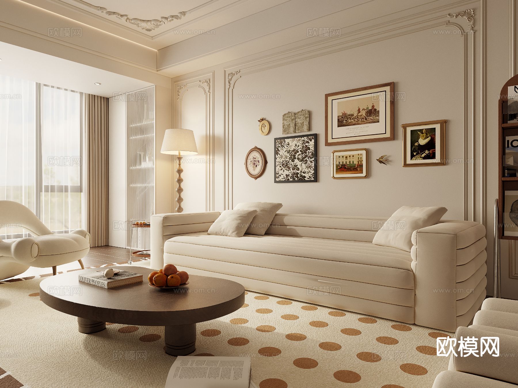 法式客厅3d模型下载（渲染图2）