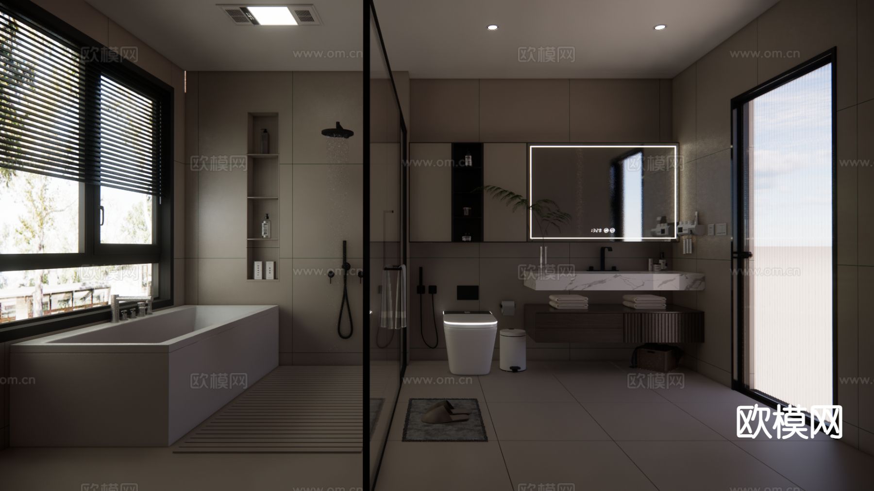 现代卫生间 淋浴间 洗手间su模型下载（渲染图1）