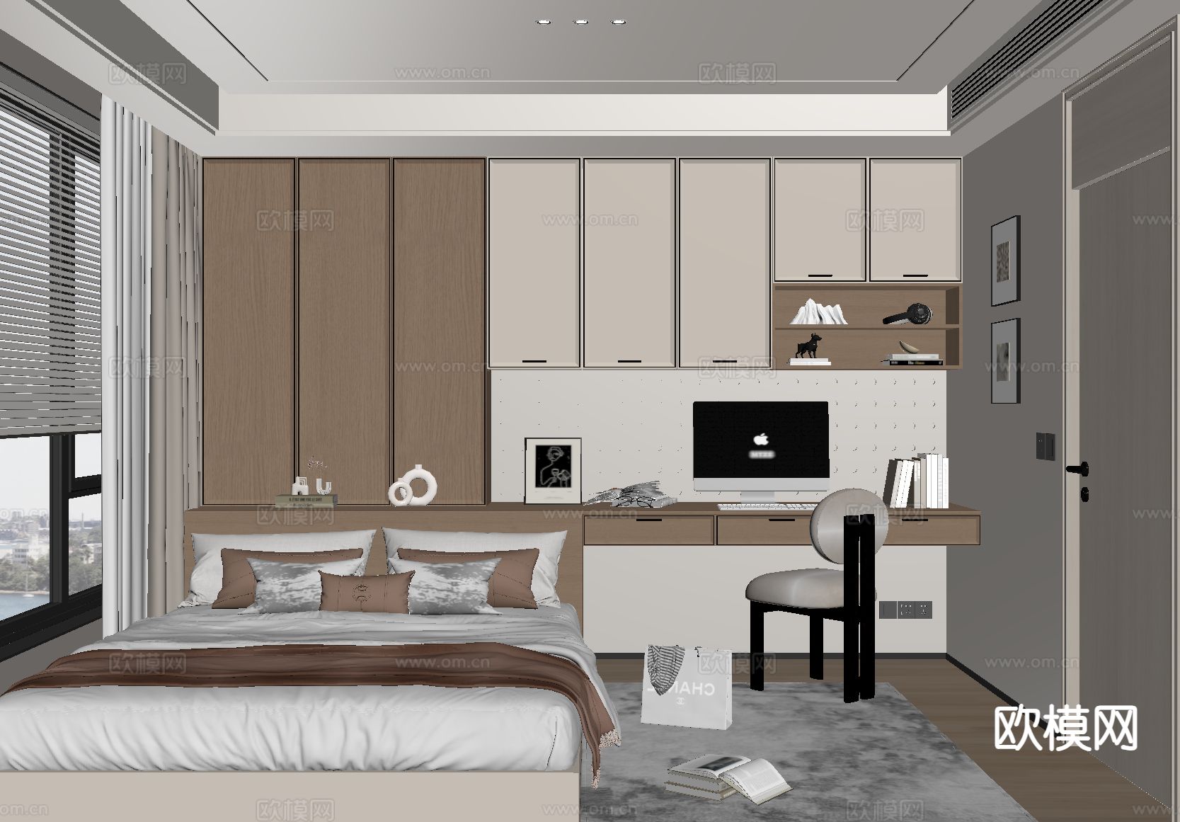 中古风榻榻米卧室su模型下载（渲染图1）