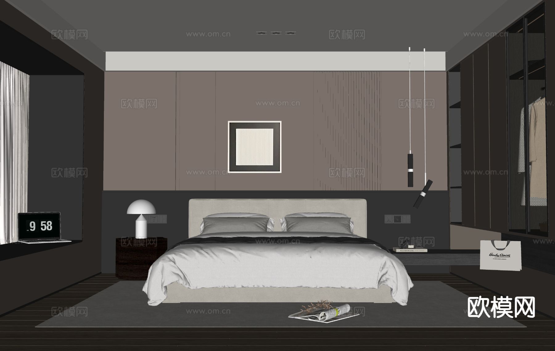 意式卧室 主卧 主人房su模型下载（渲染图1）