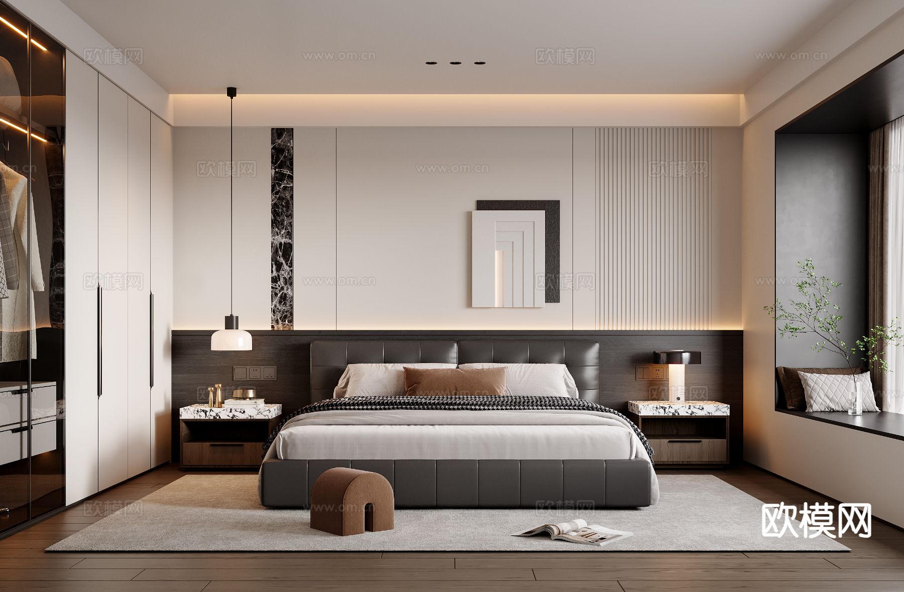 意式卧室 主卧 主人房su模型下载（渲染图2）