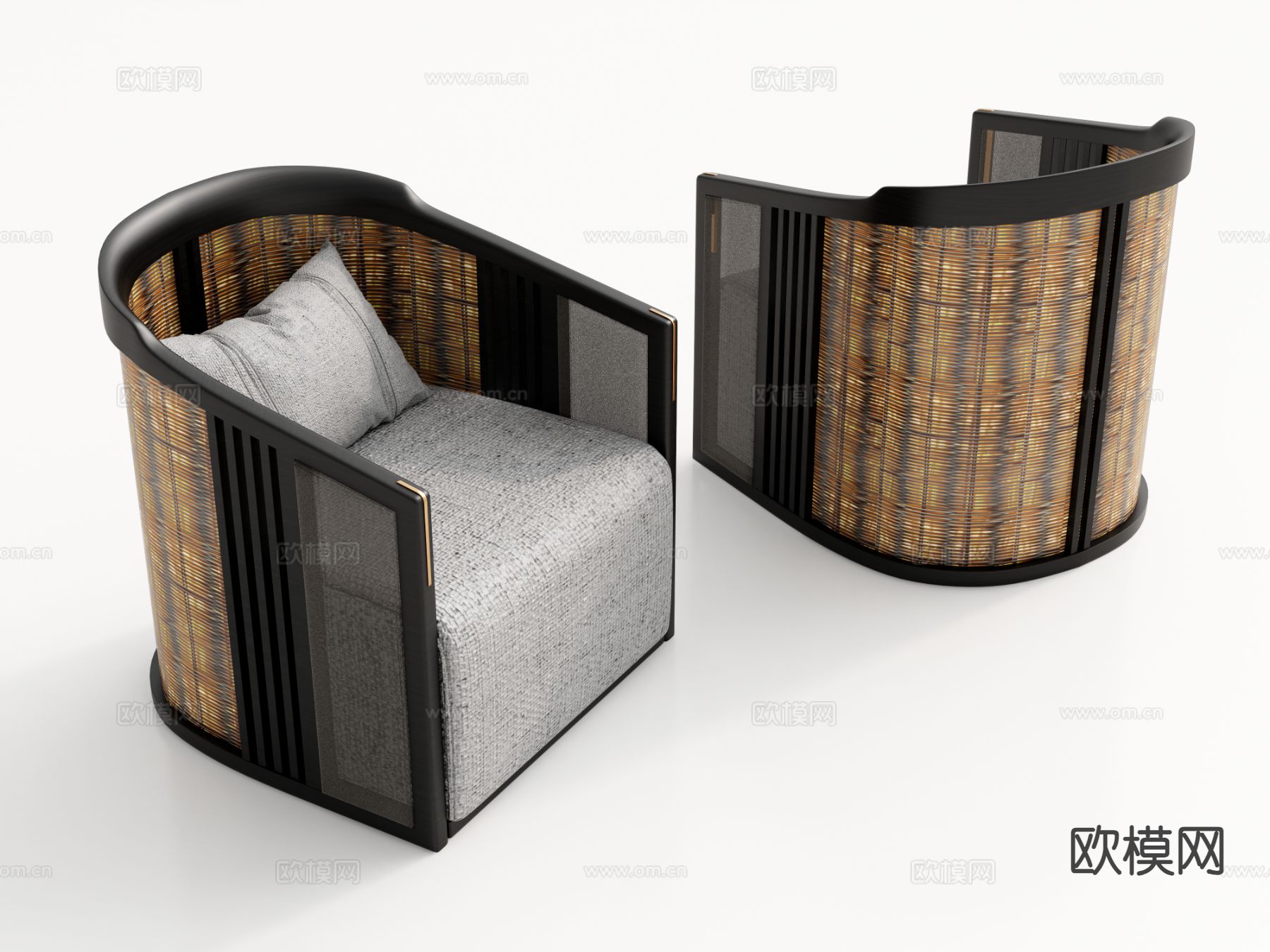 中式单人沙发su模型下载（渲染图2）