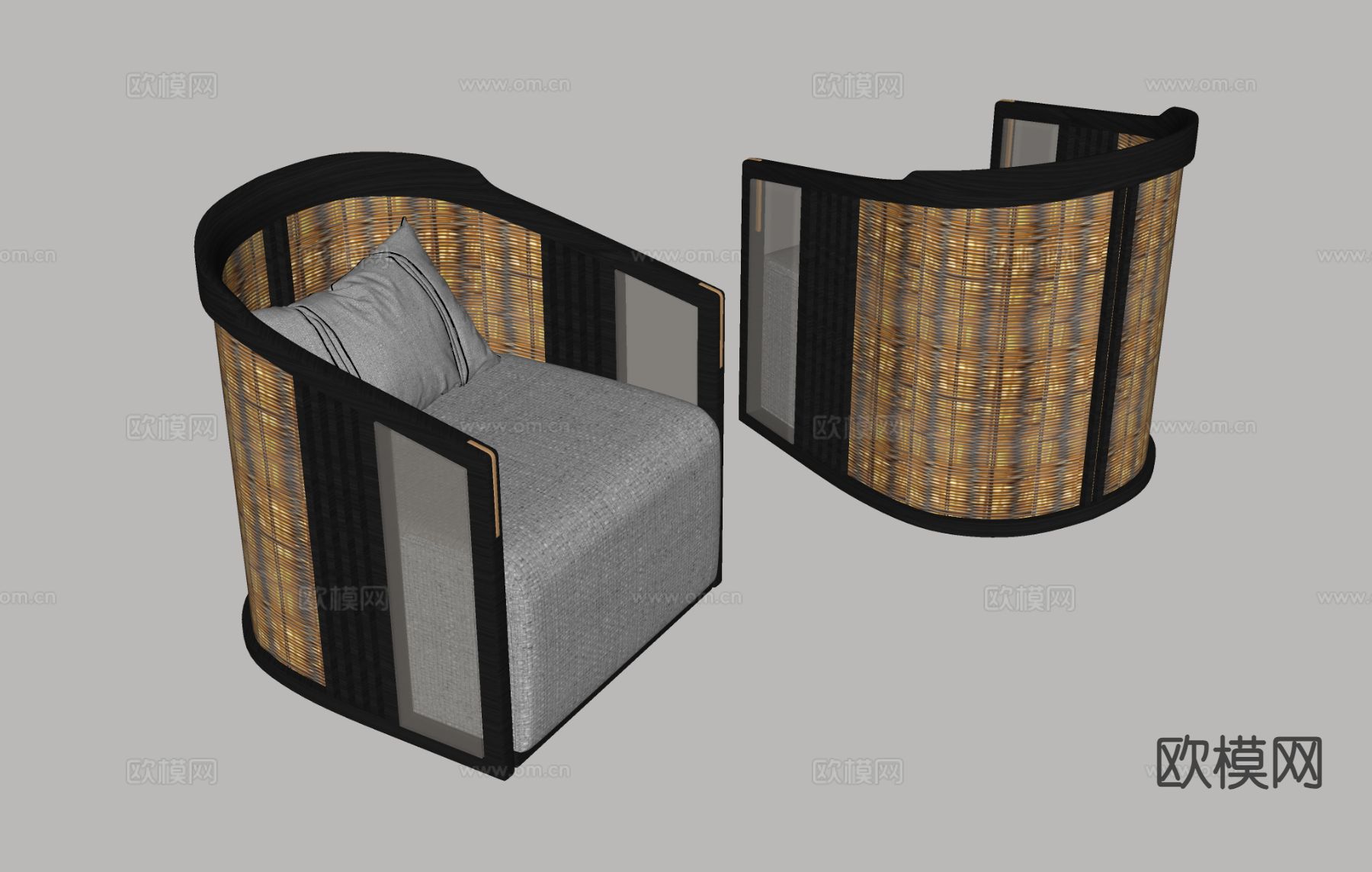 中式单人沙发su模型下载（渲染图1）