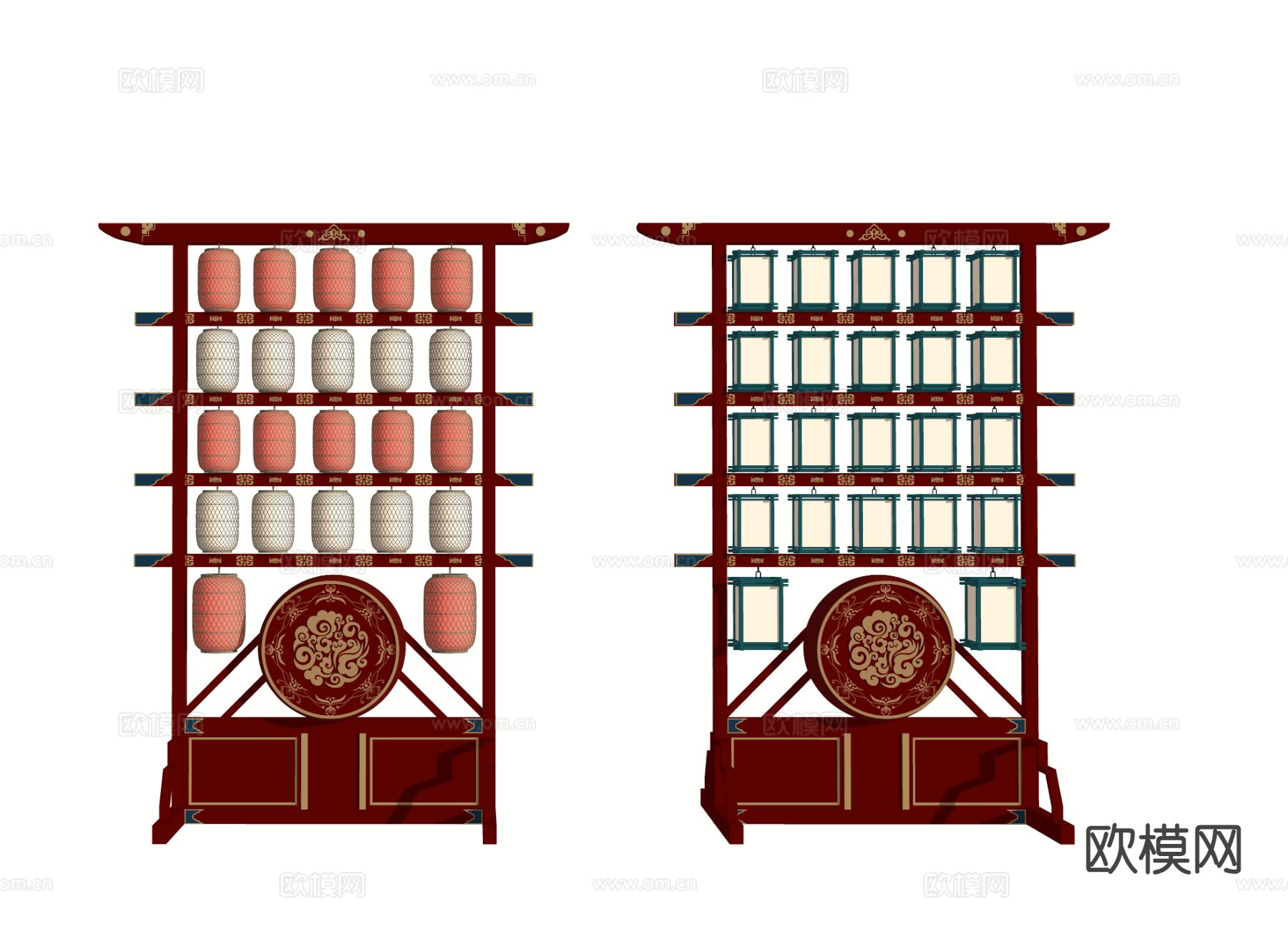 新中式景观灯 灯笼su模型下载（渲染图1）