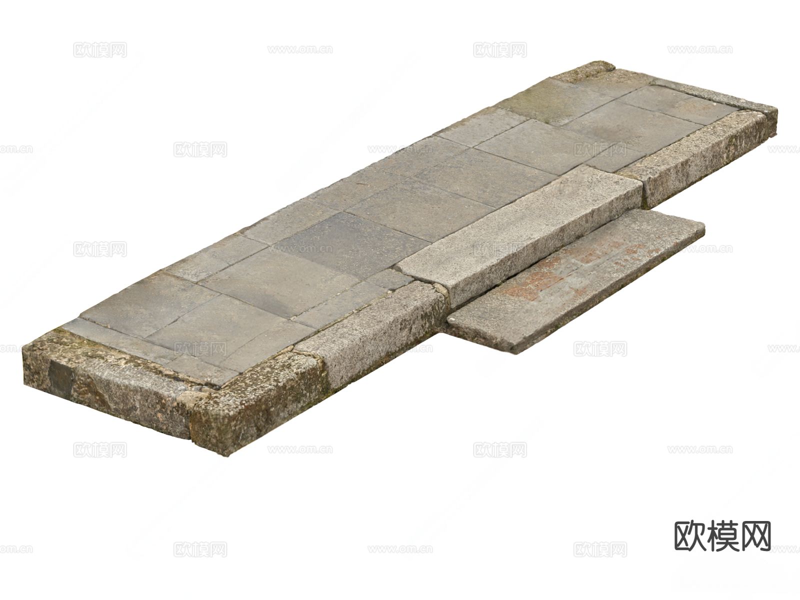 中式石头台阶 青苔石阶3d模型下载