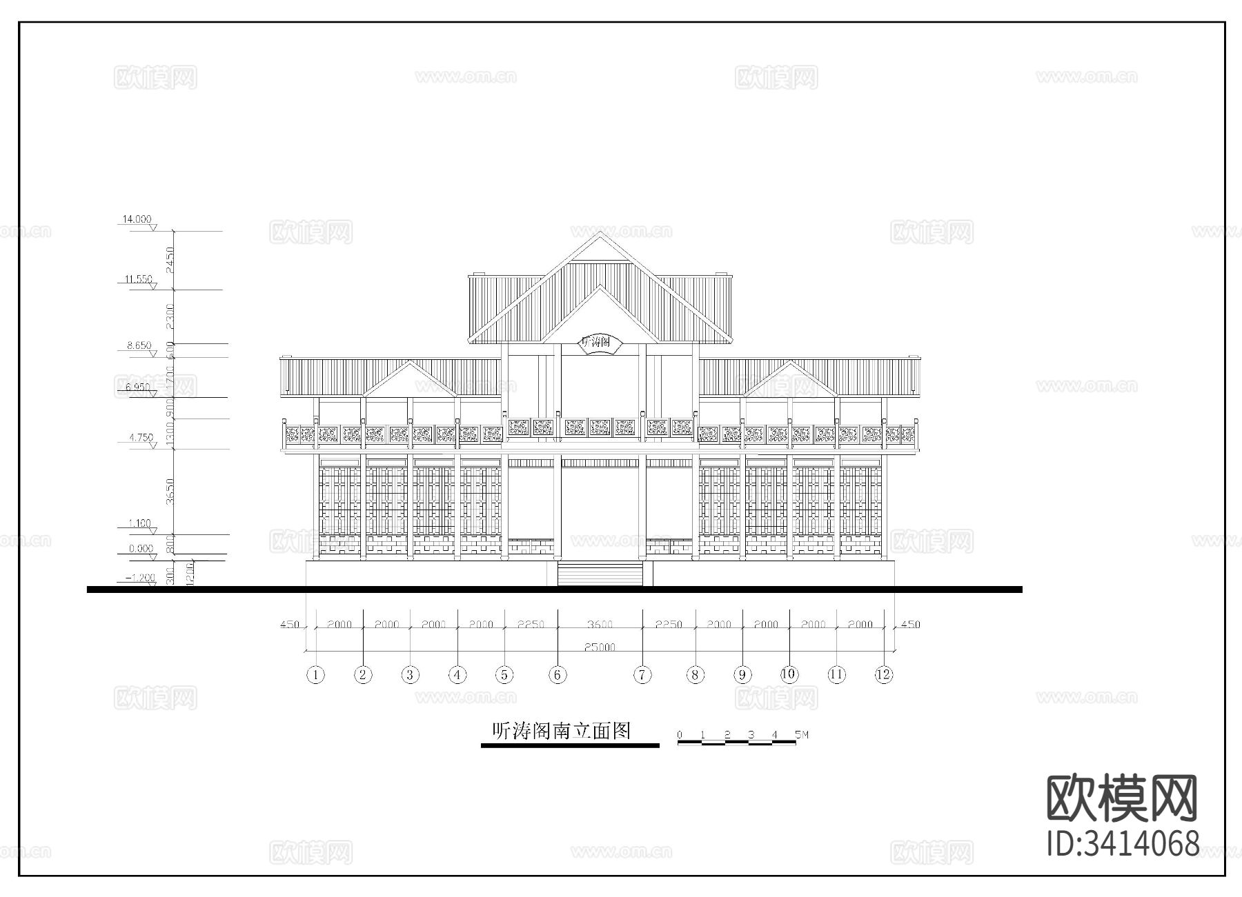 观景楼阁cad施工图下载（渲染图4）