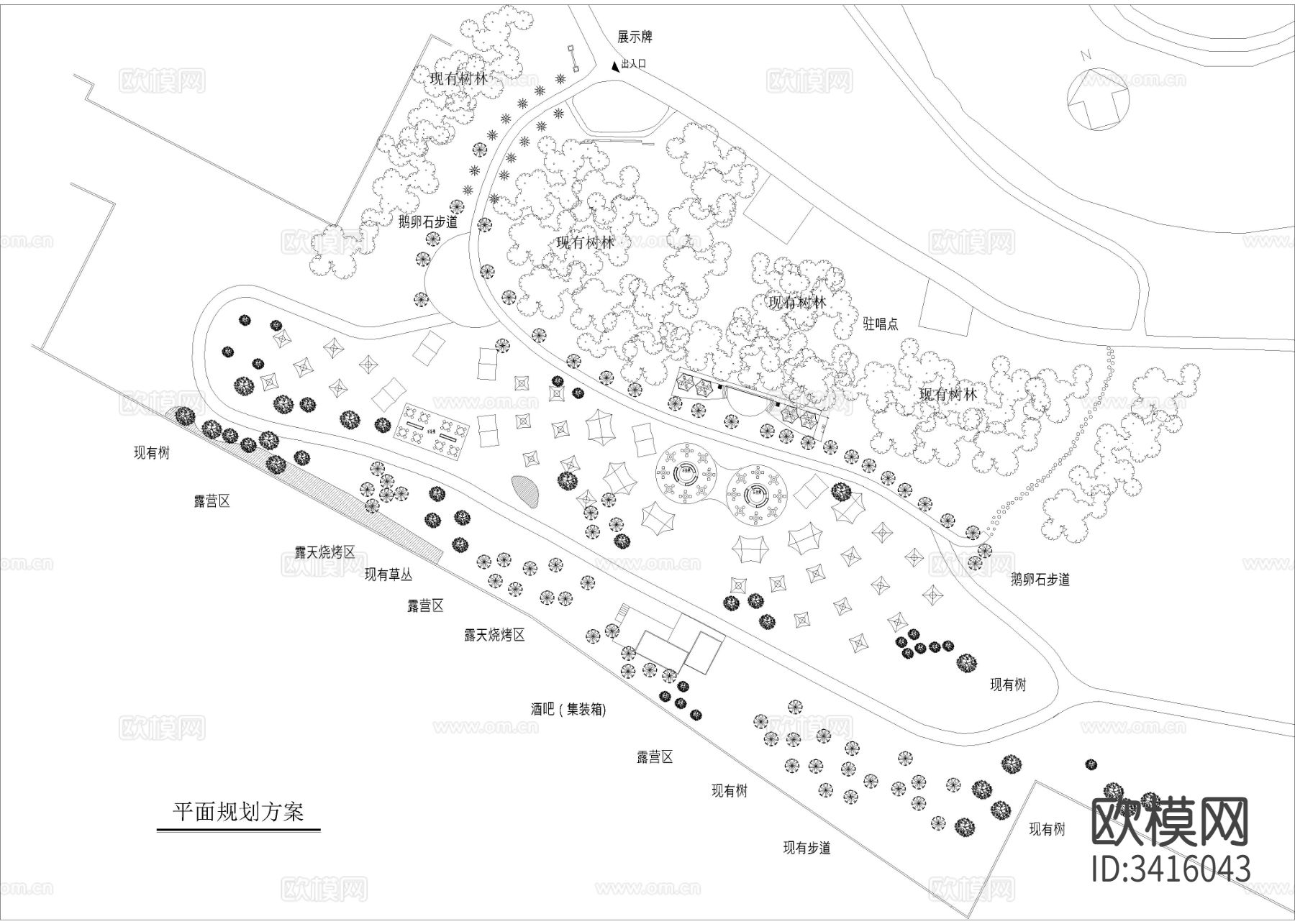 5套野營露營基地平面規(guī)劃cad施工圖下載（渲染圖2）