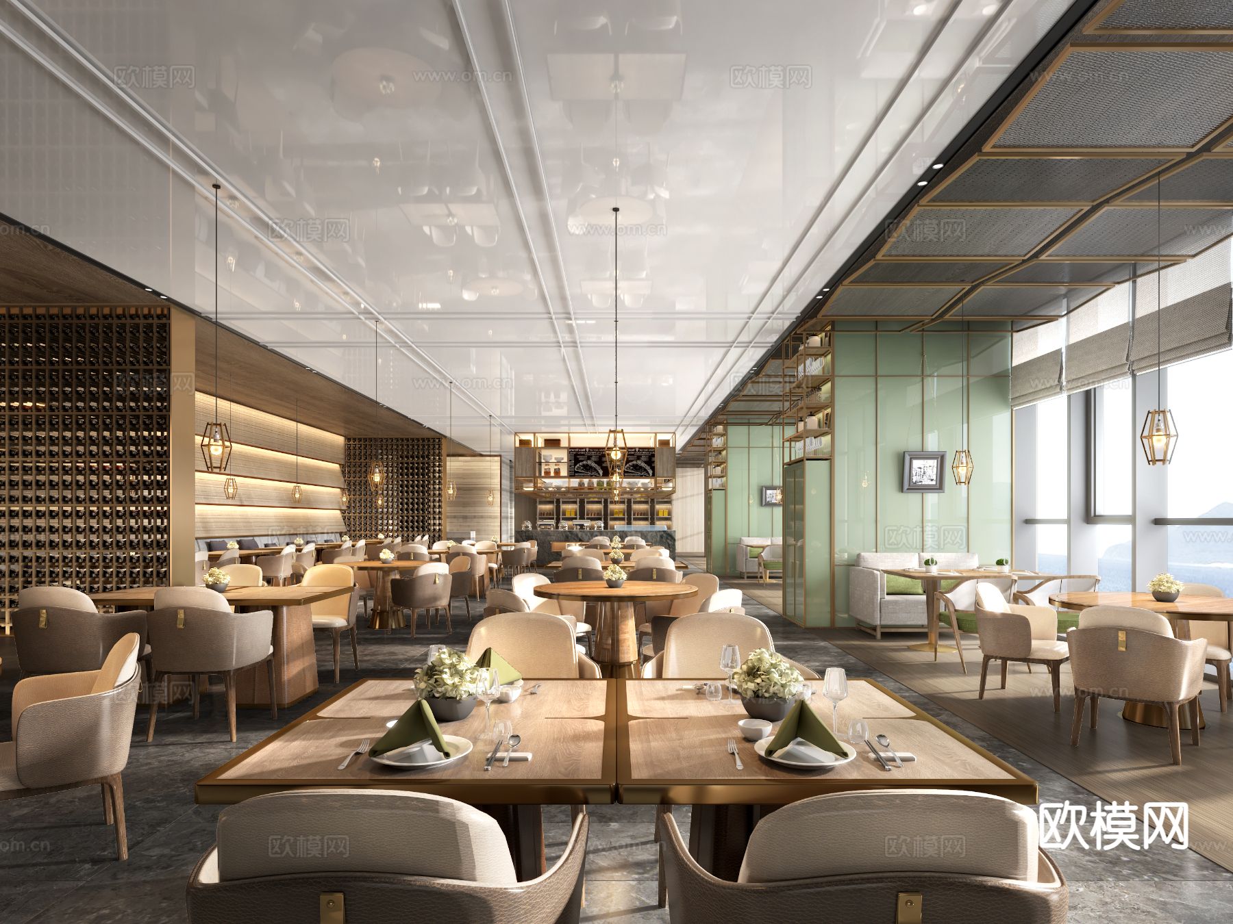 现代酒店餐厅 自助餐厅su模型下载（渲染图2）