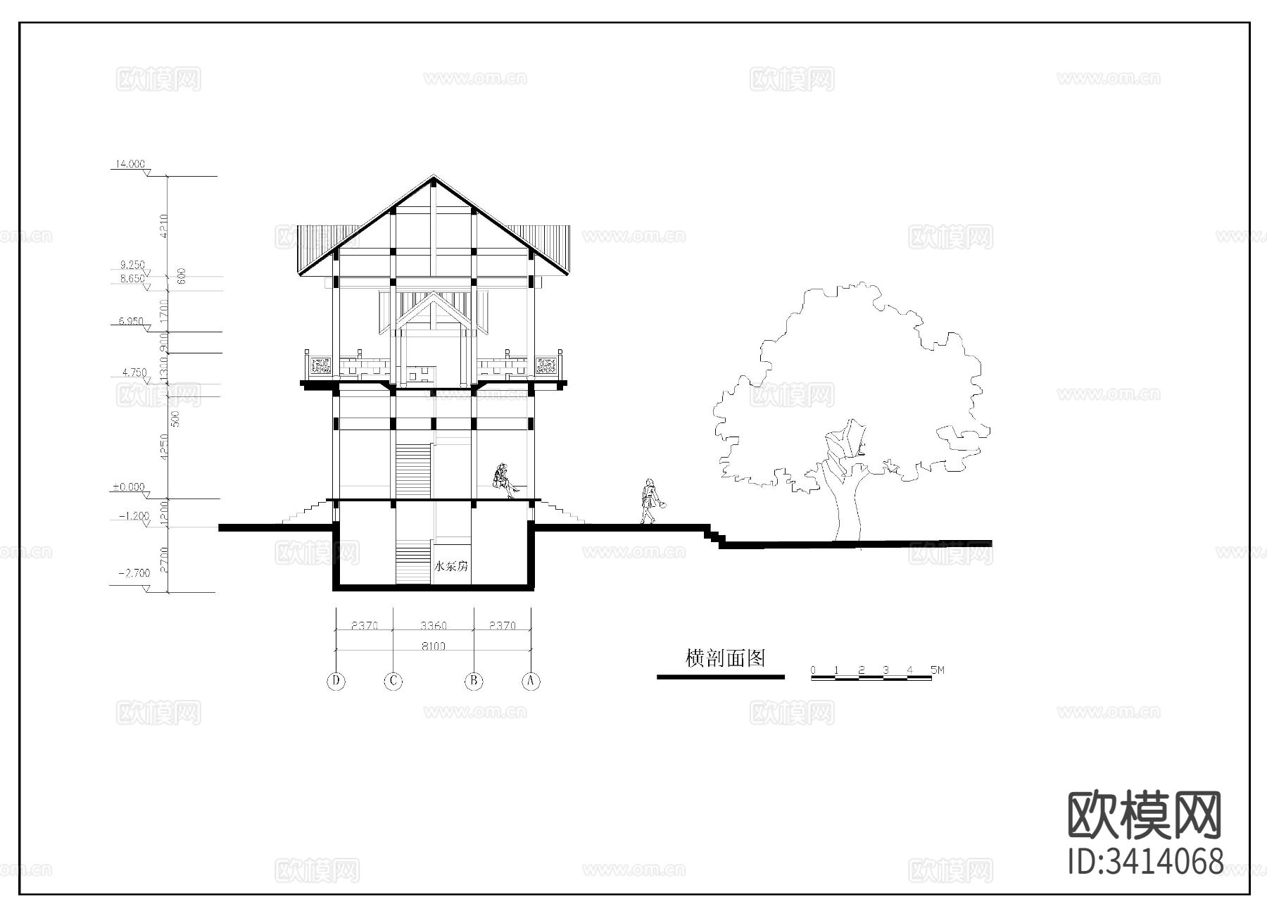 观景楼阁cad施工图下载（渲染图5）