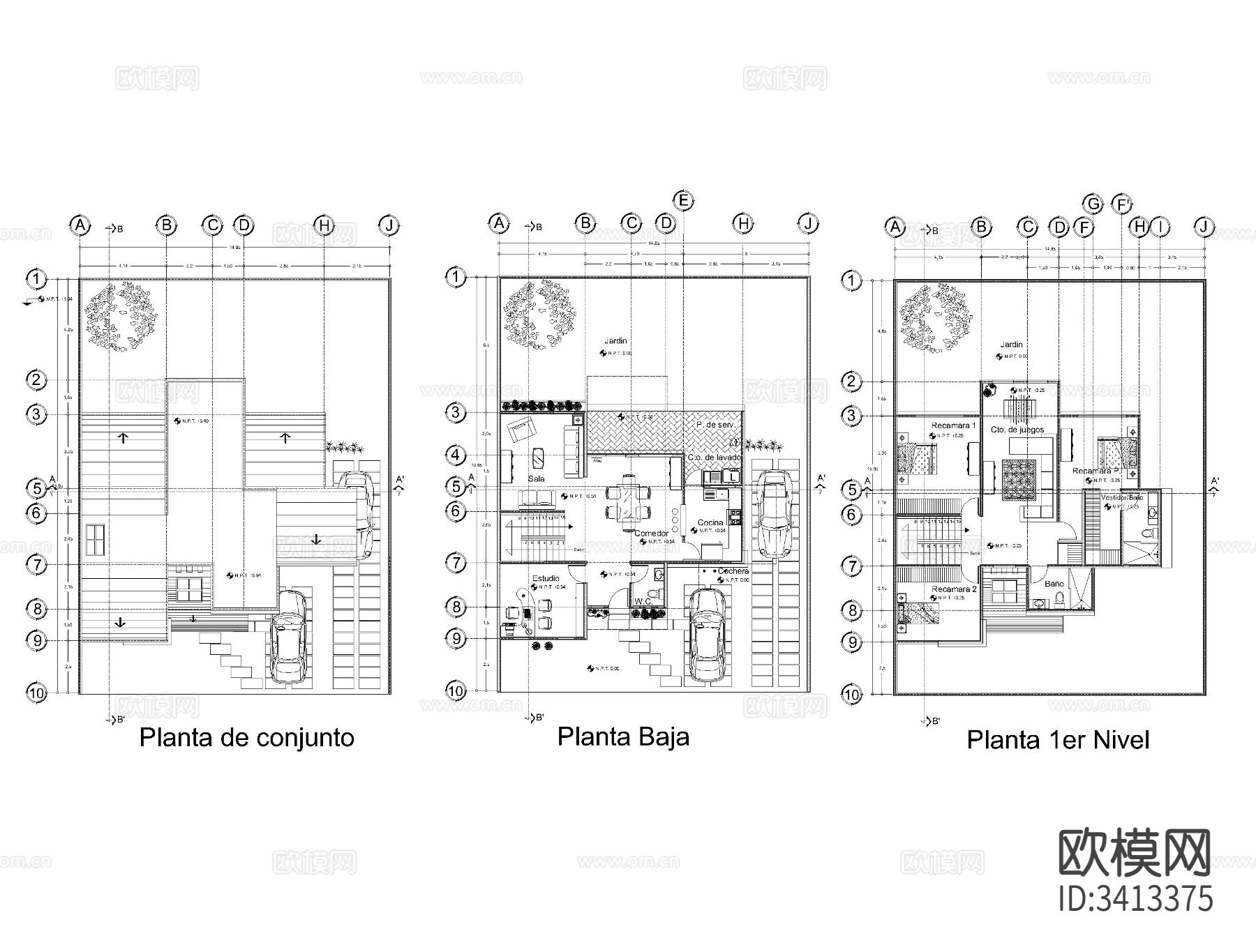 别墅住宅CAD施工图下载（渲染图1）