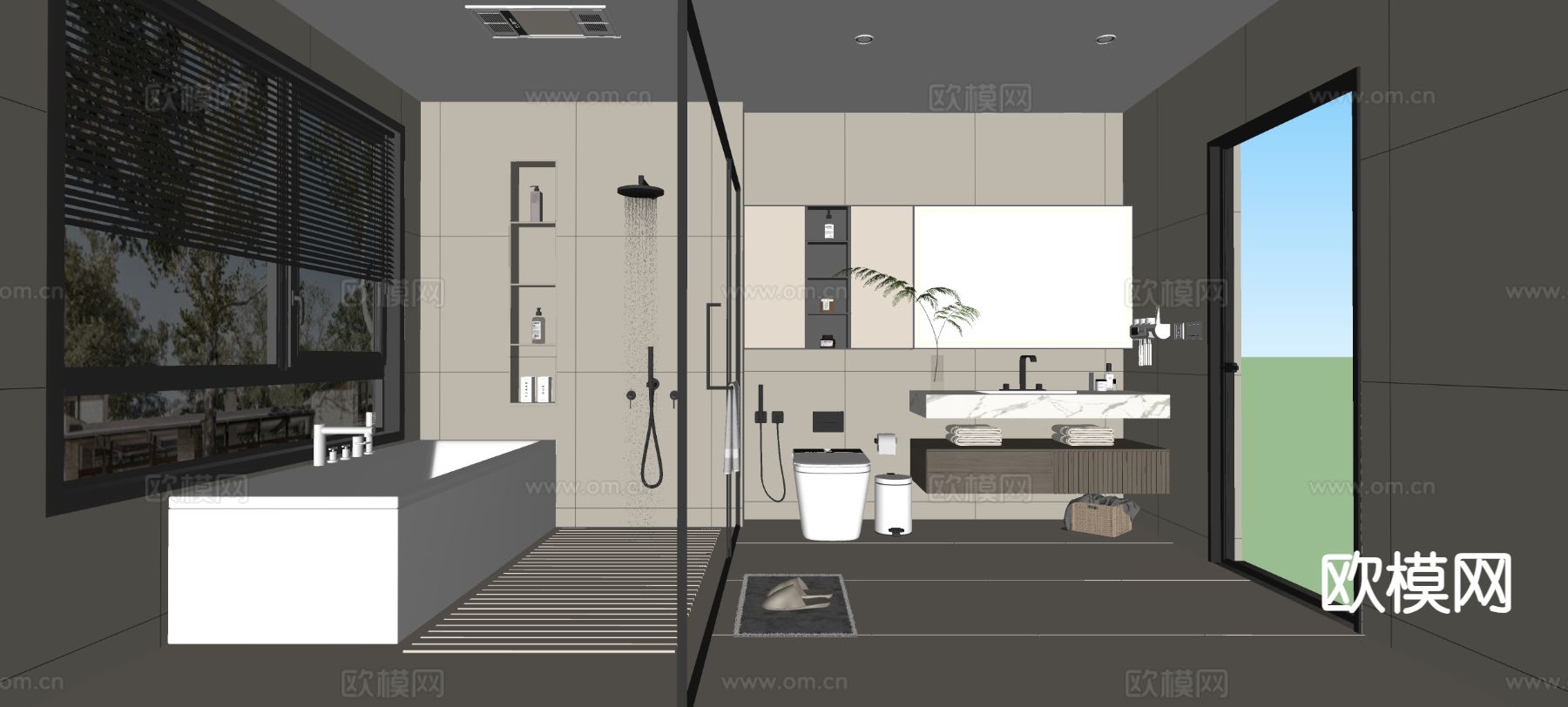 现代卫生间 淋浴间 洗手间su模型下载（渲染图2）