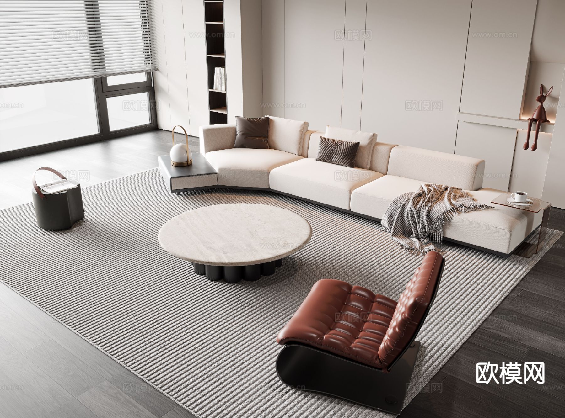现代组合沙发su模型下载（渲染图2）