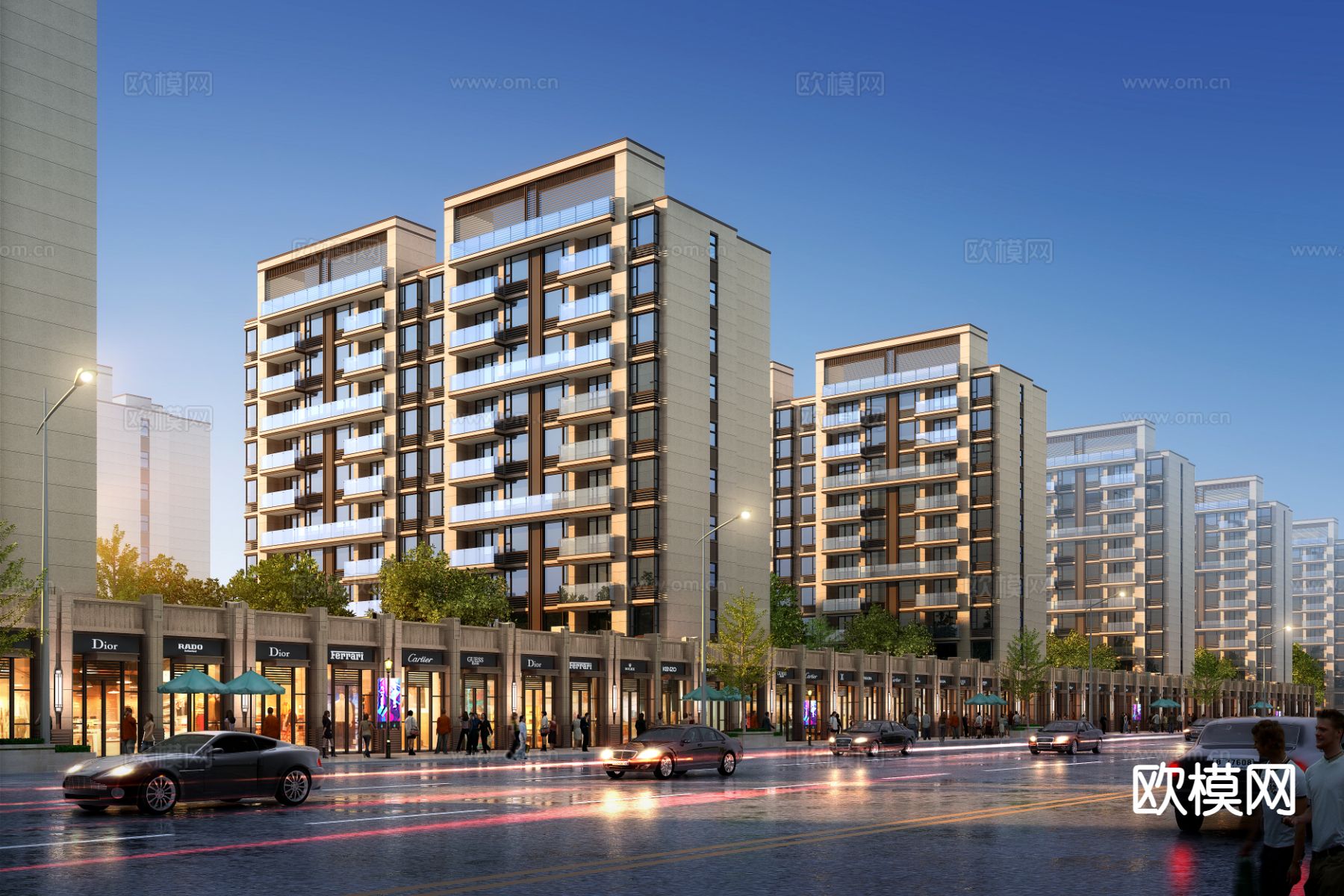 新中式沿街商业街3d模型下载