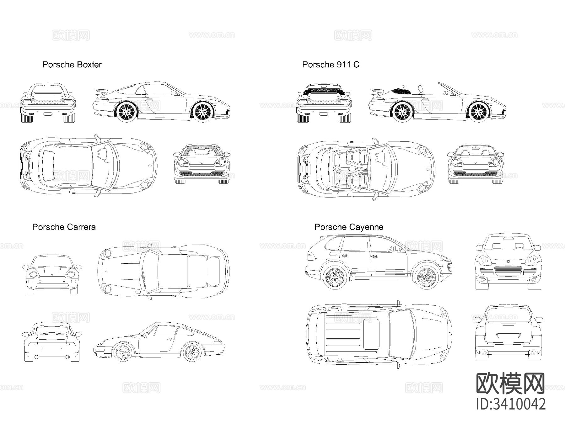 保时捷汽车CAD平面图下载