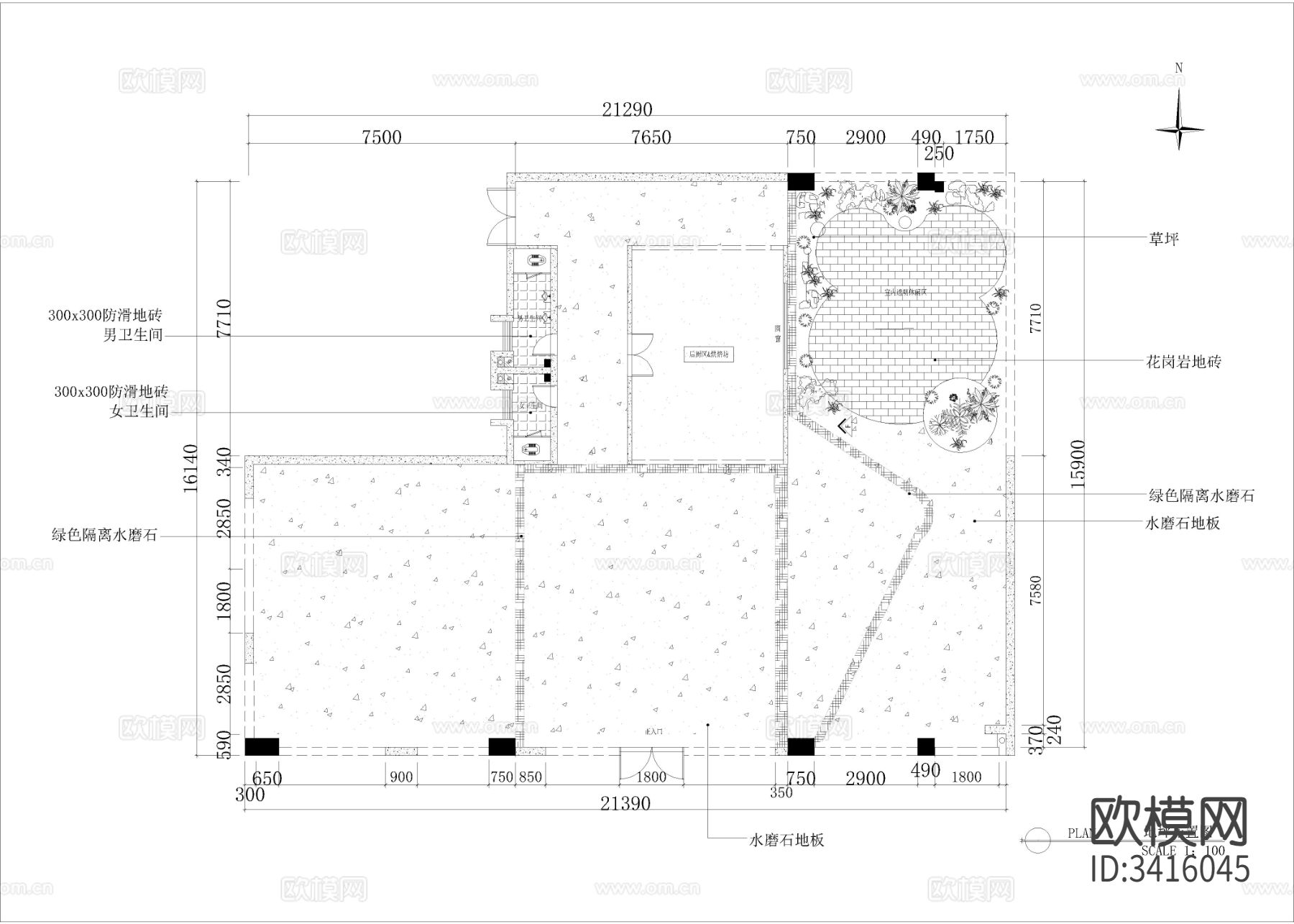 300㎡咖啡厅烘焙店cad施工图下载（渲染图3）