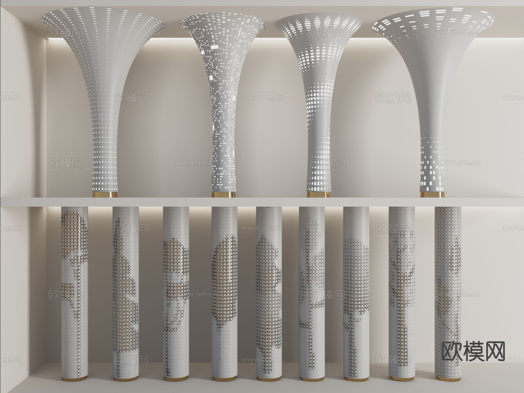 现代镂空圆柱子 树形透光柱su模型下载（渲染图2）