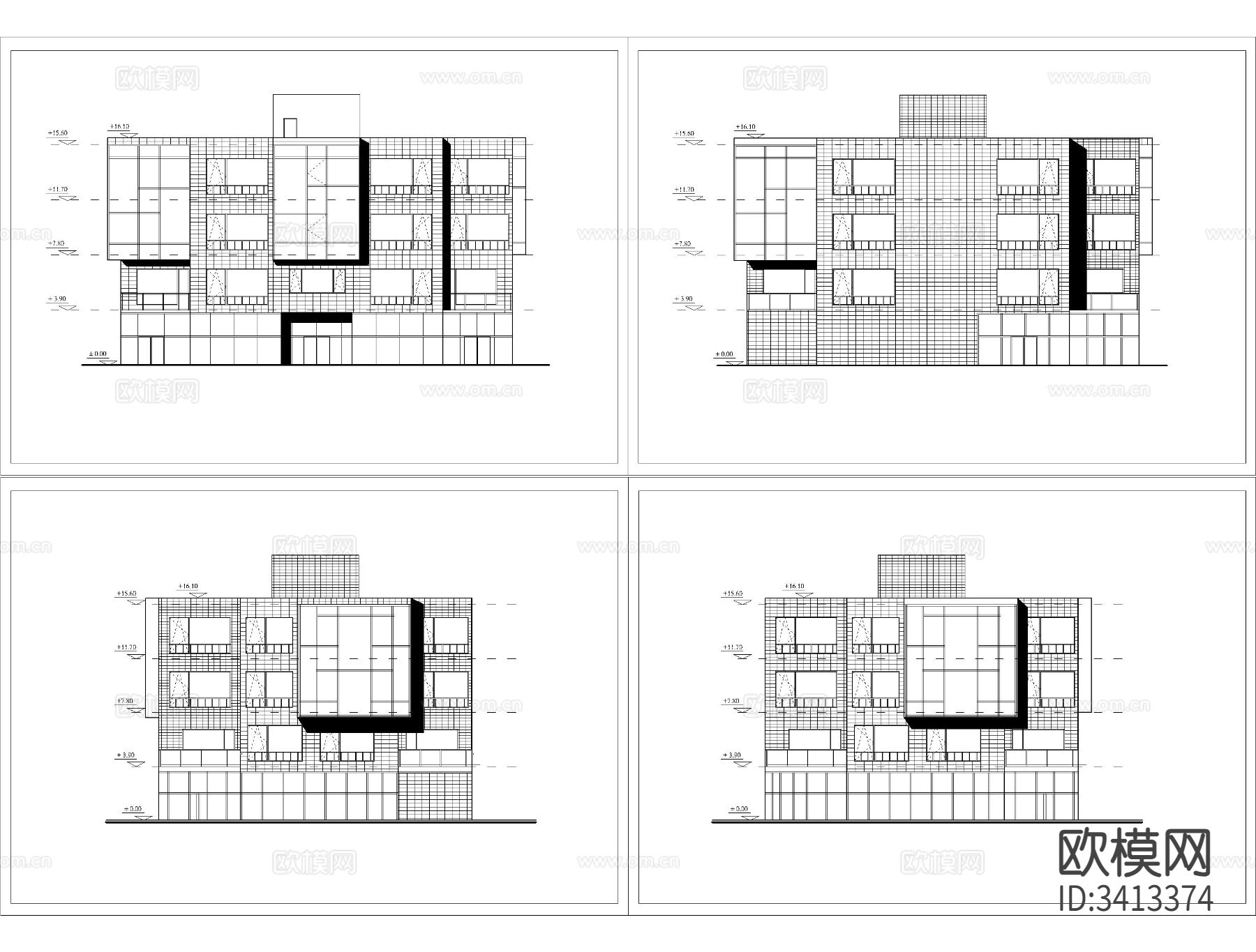 办公楼CAD施工图下载（渲染图1）