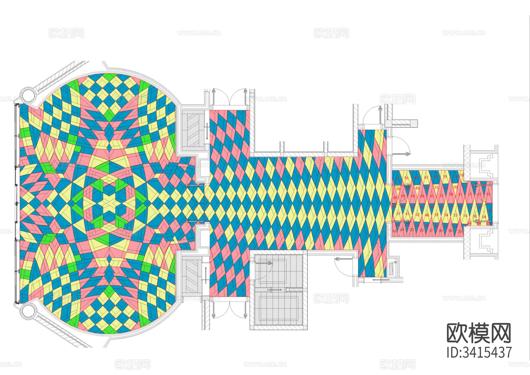 接待中心地面石材拼花cad图库下载（渲染图6）