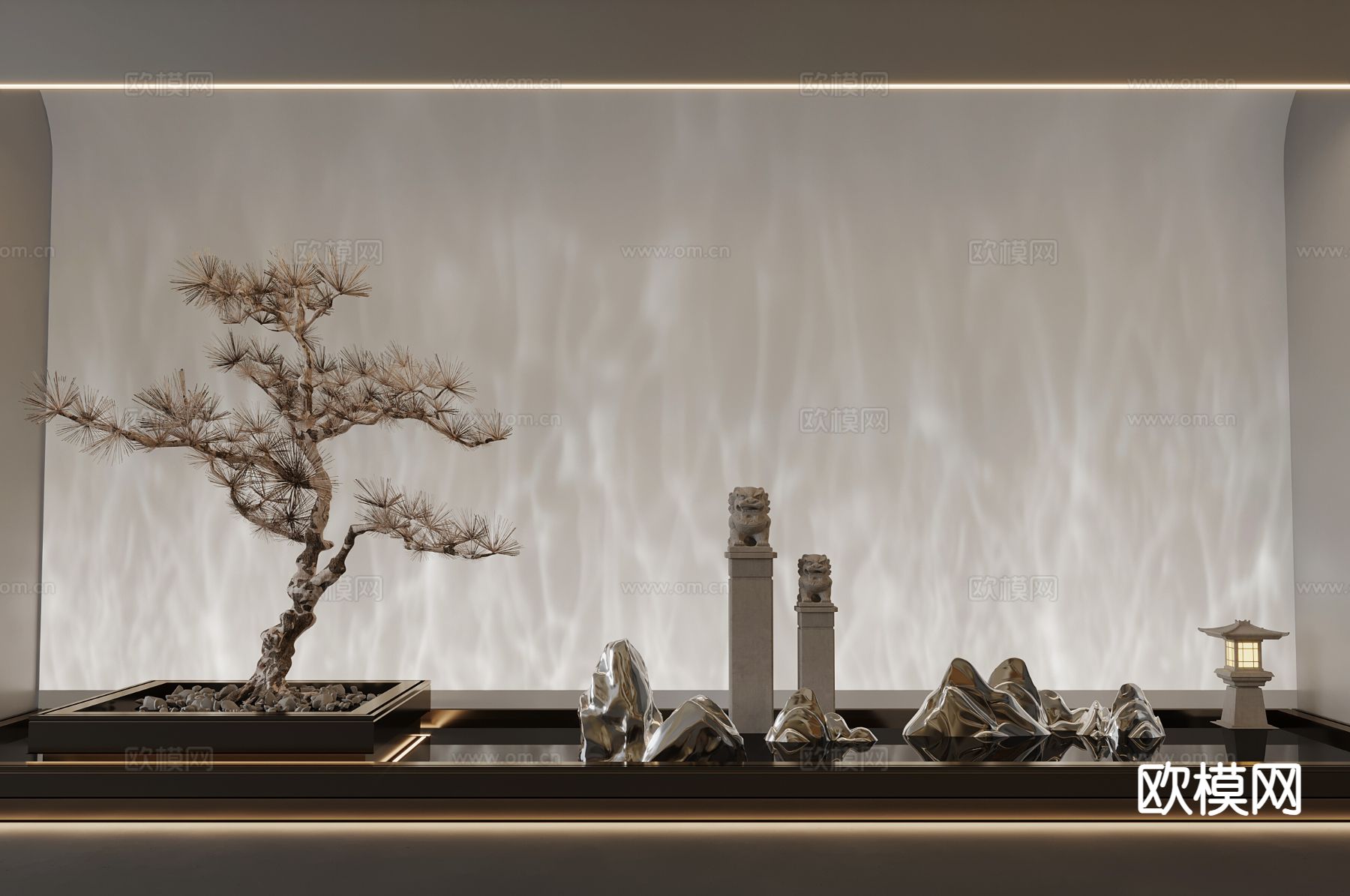 新中式庭院景观3d模型下载