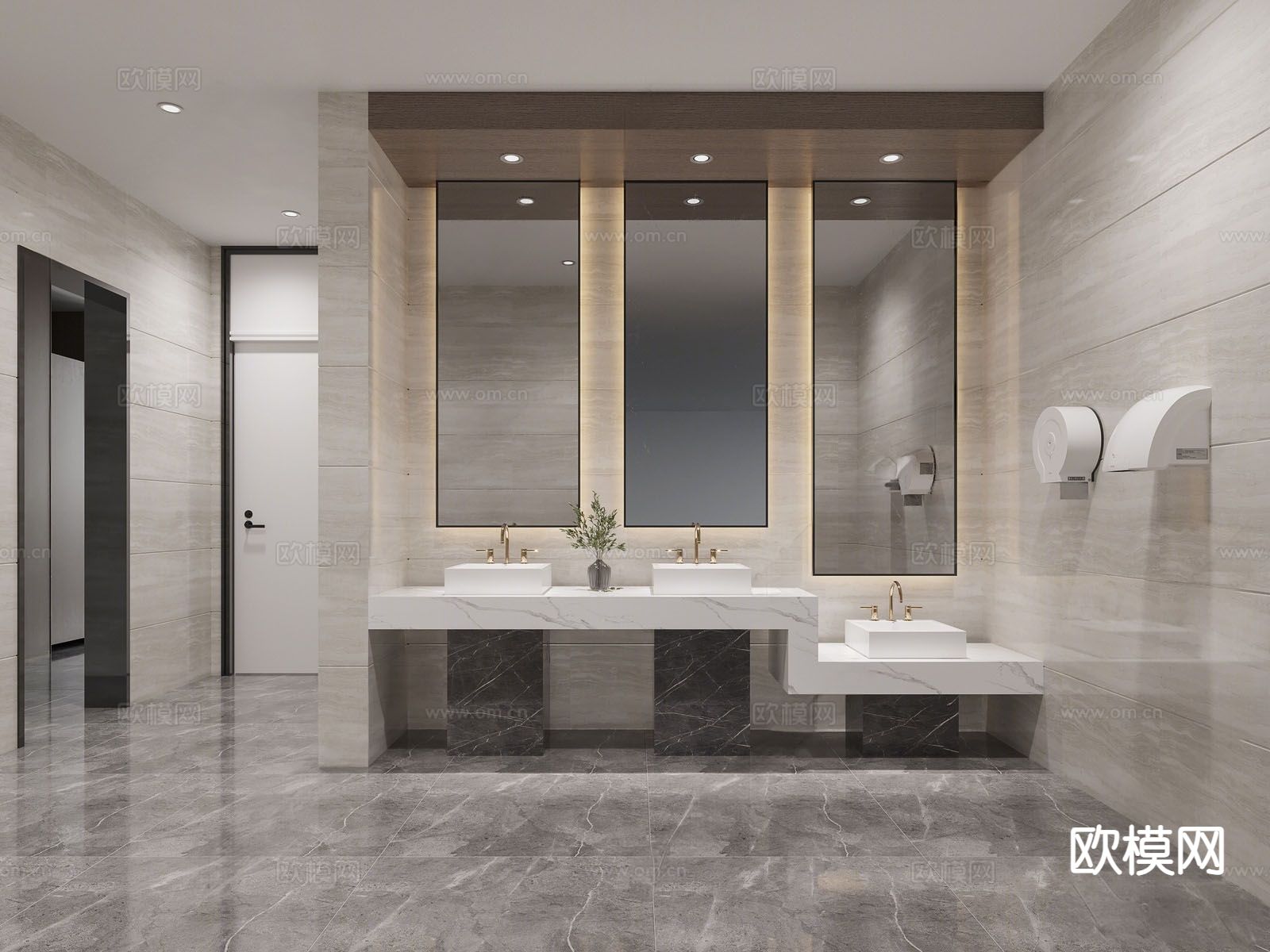 现代公共卫生间su模型下载（渲染图2）