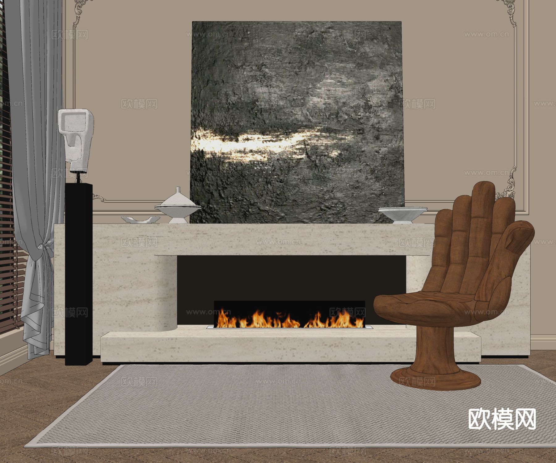 侘寂壁炉su模型下载（渲染图2）