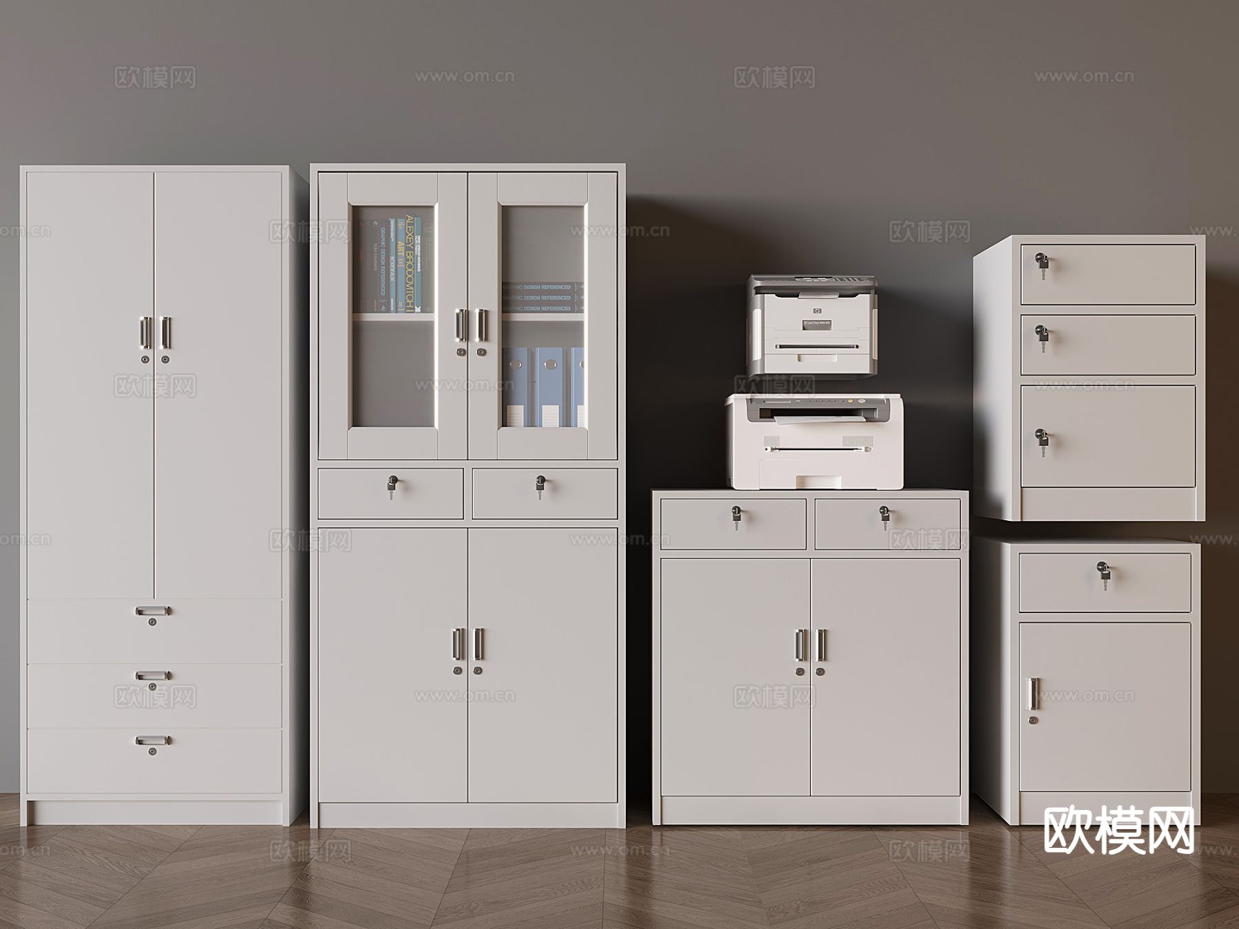 现代办公文件柜3d模型下载