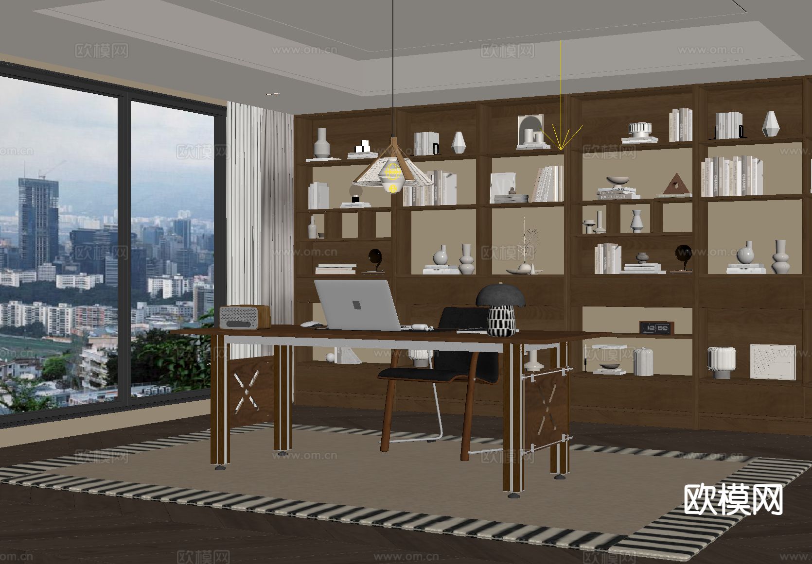 中古风书房su模型下载（渲染图1）
