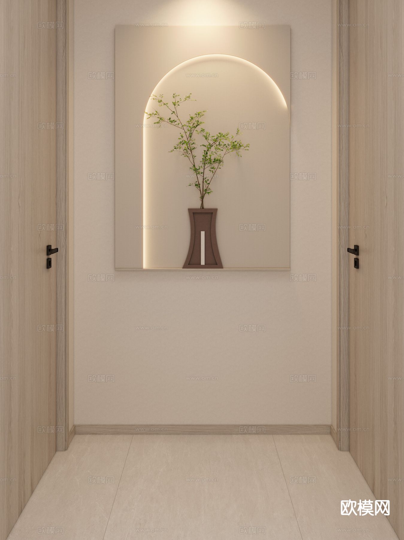 奶油风装饰画 立体画 过道景观3d模型下载（渲染图3）