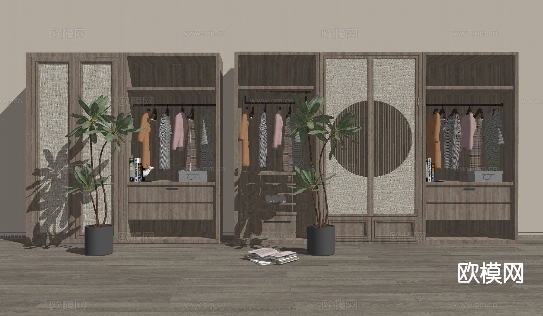 新中式衣柜su模型下载（渲染图1）