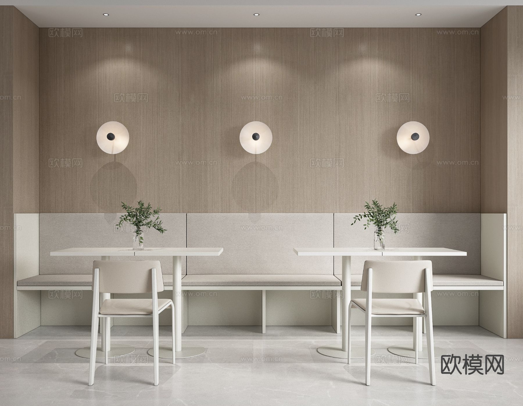 奶茶店卡座沙发 餐桌椅su模型下载（渲染图2）