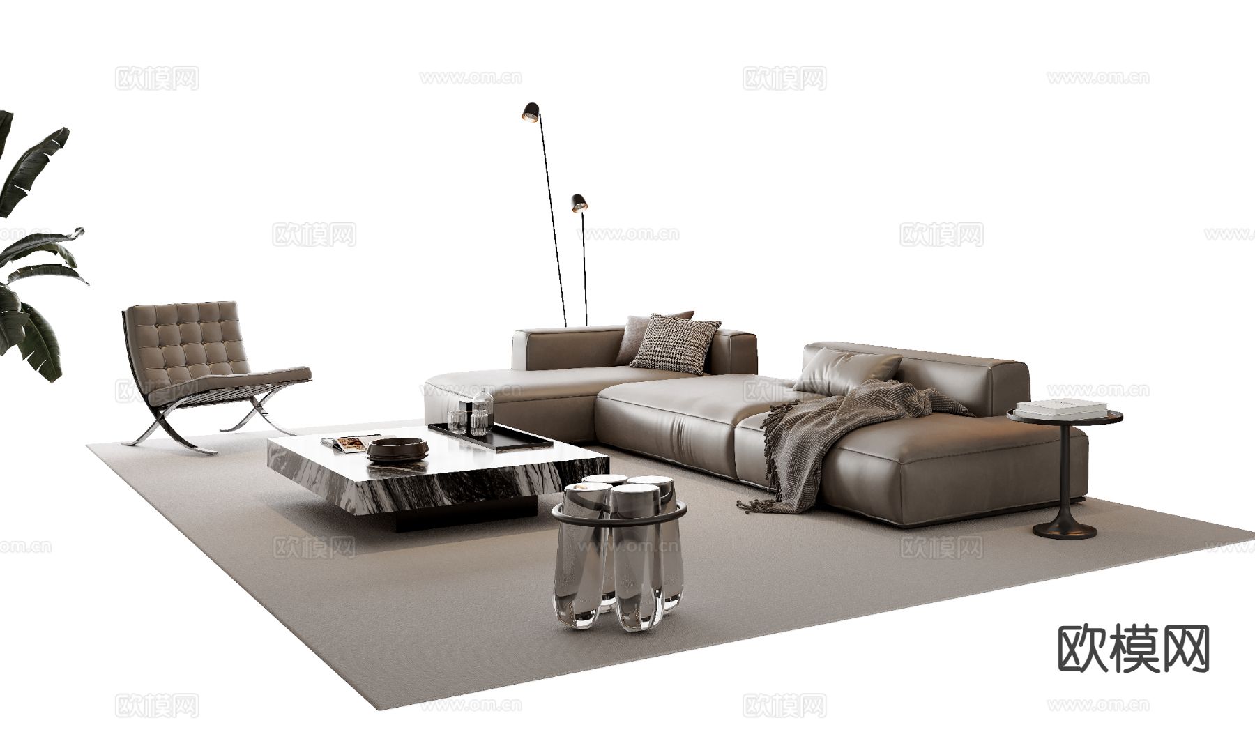 意式组合沙发su模型下载（渲染图2）