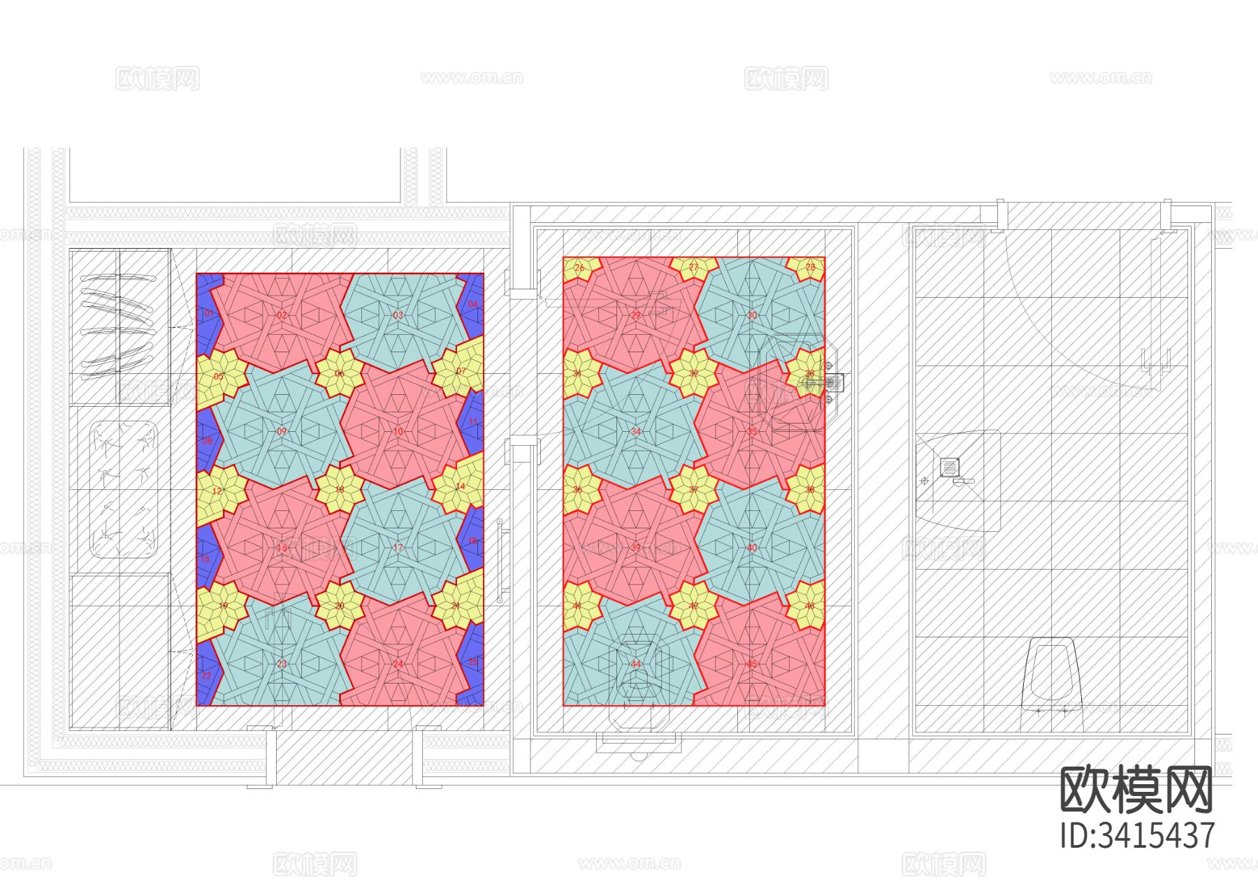 接待中心地面石材拼花cad图库下载（渲染图1）