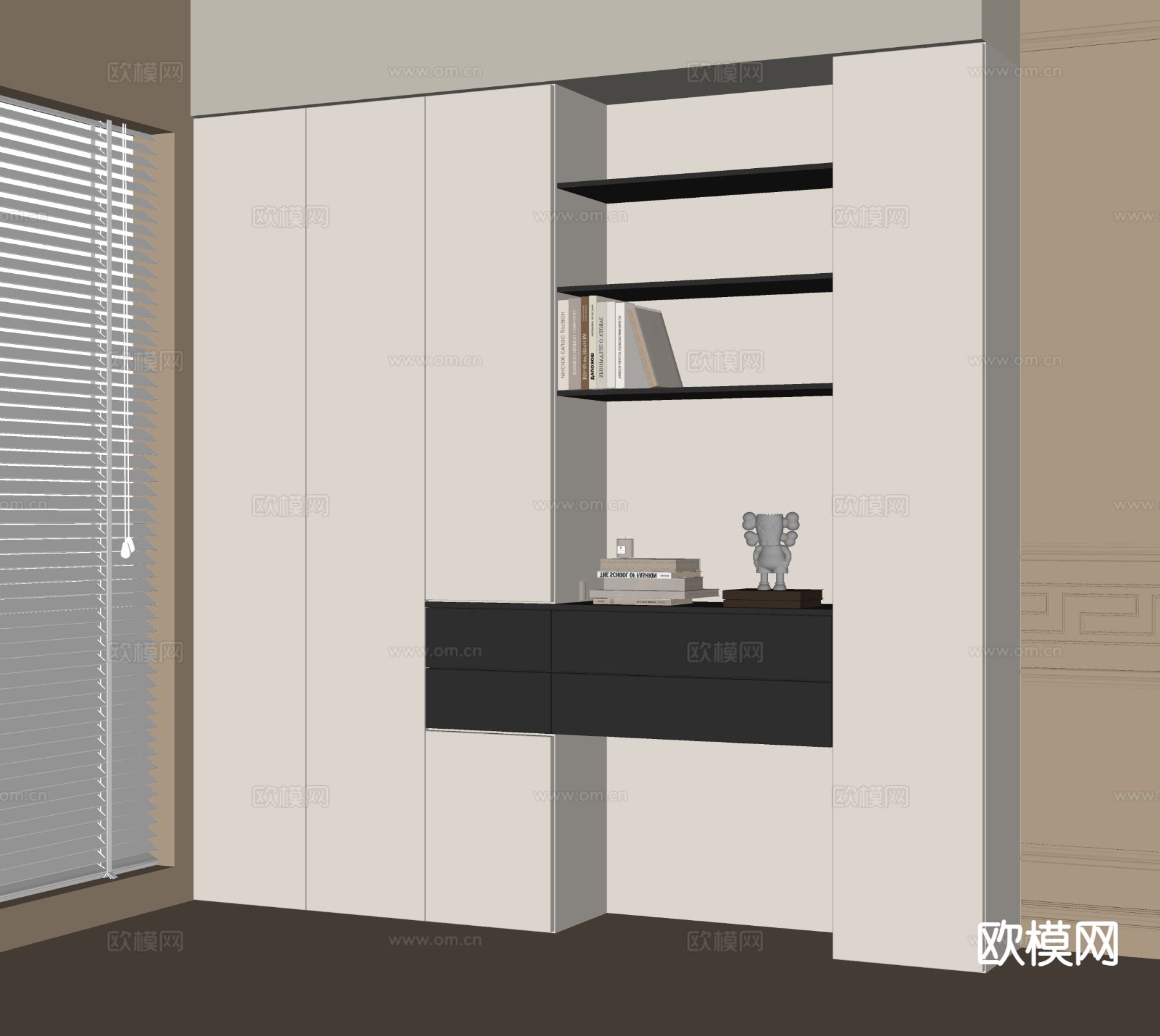现代书柜su模型下载（渲染图1）