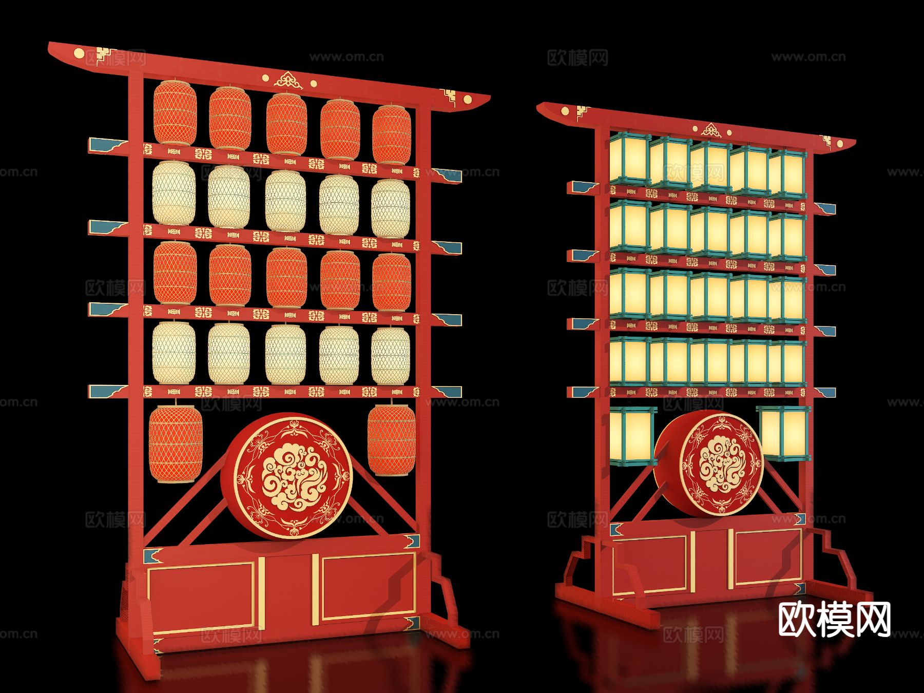 新中式景观灯 灯笼su模型下载（渲染图2）