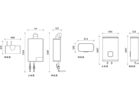  多款壁挂式热水器三视图 