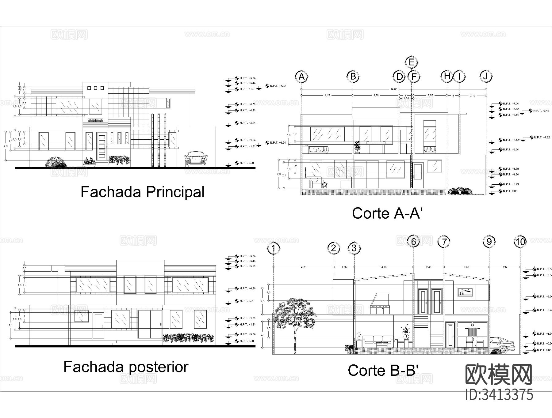 别墅住宅CAD施工图下载（渲染图2）