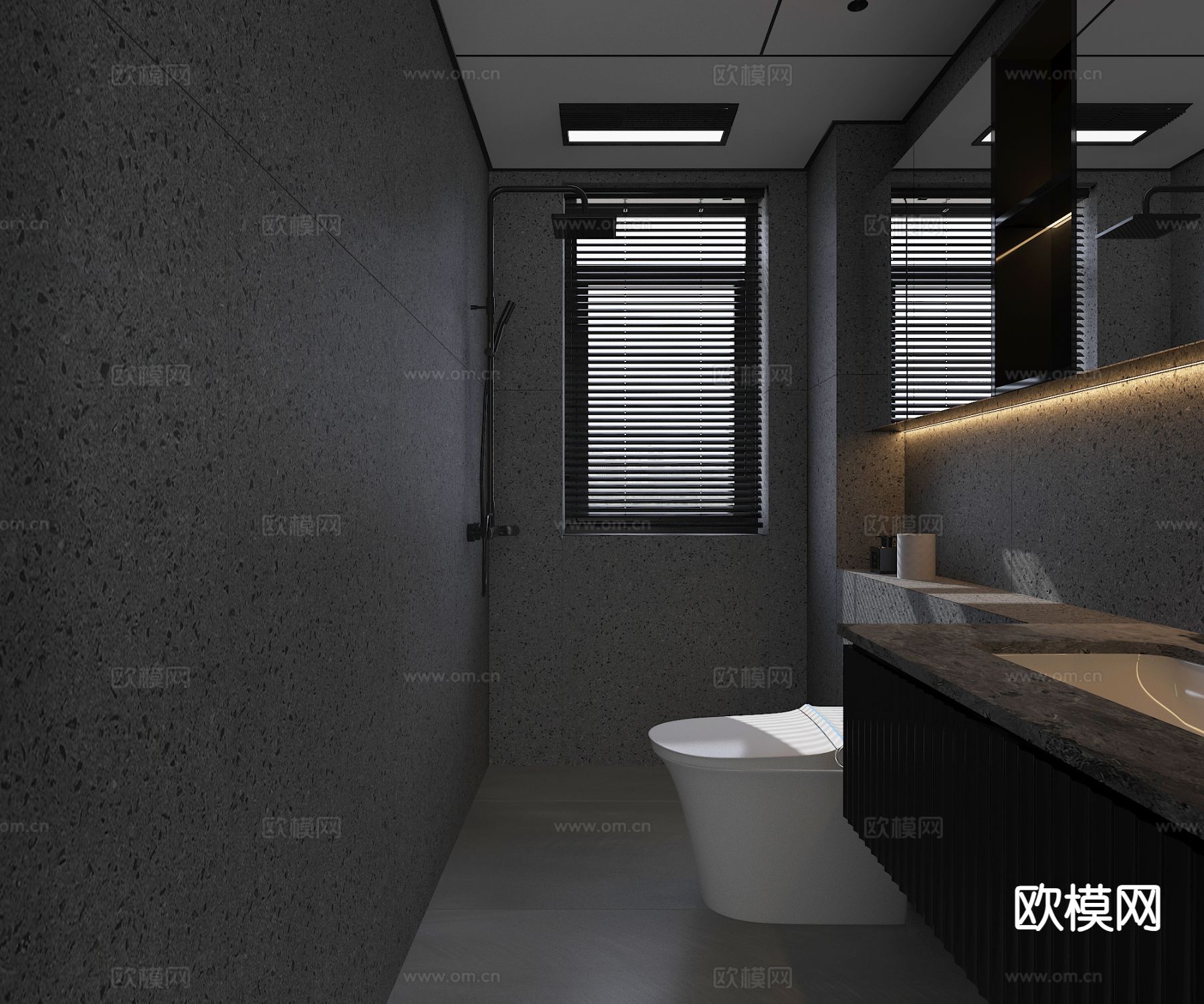 高级灰卫生间 浴室3d模型下载