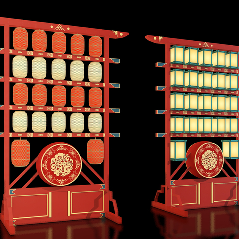  新中式景观灯 灯笼su模型 