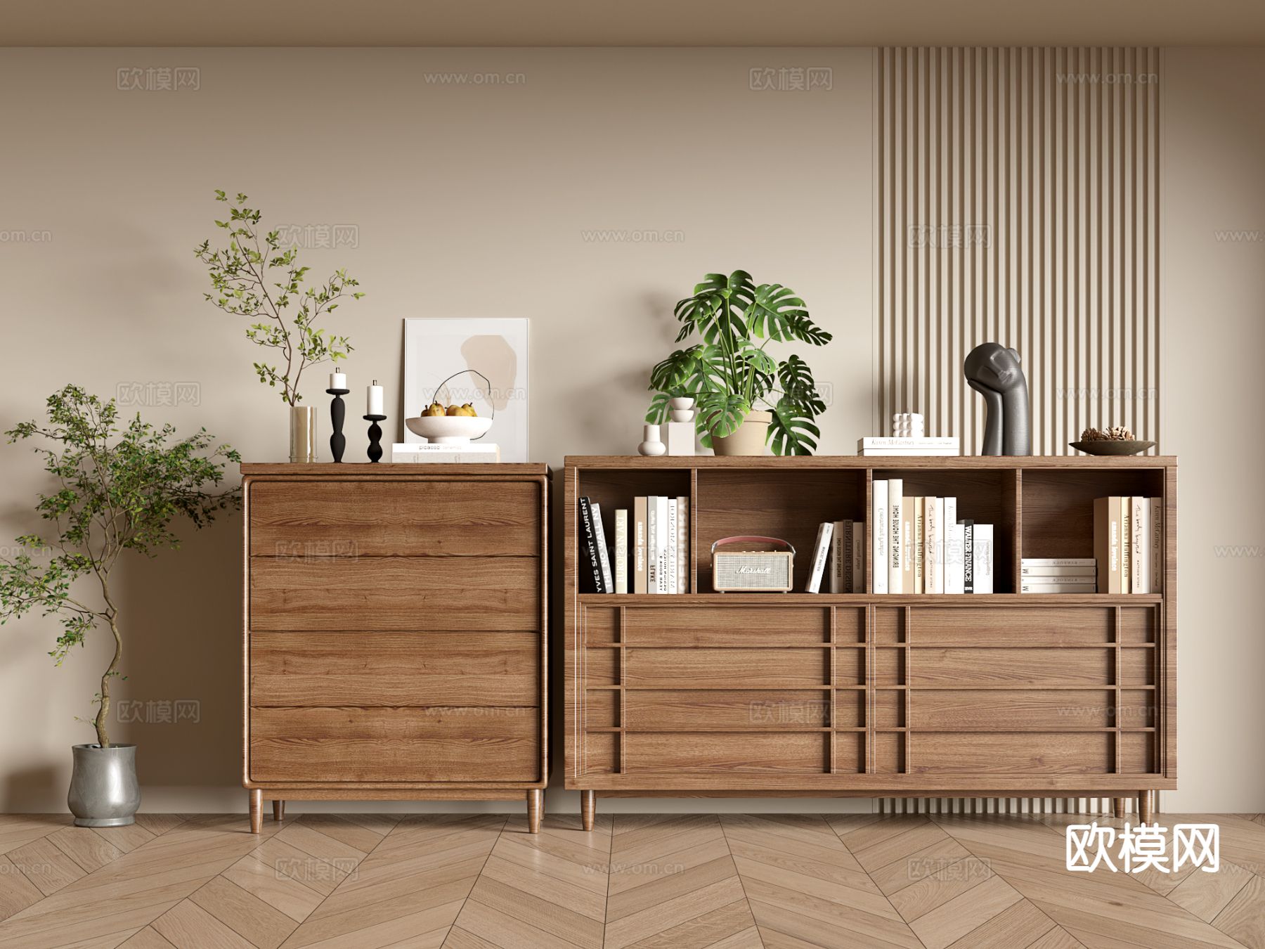 原木风边柜 斗柜3d模型下载