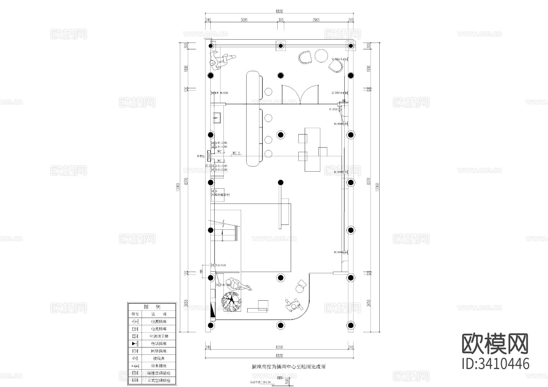 中式茶室电气CAD施工图下载（渲染图1）