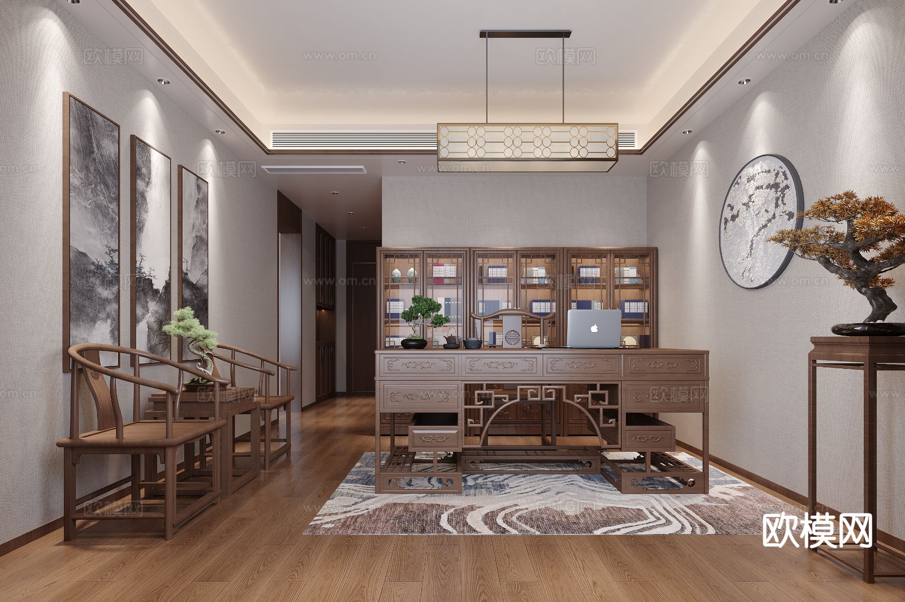 中式卧室 主卧3d模型下载（渲染图2）