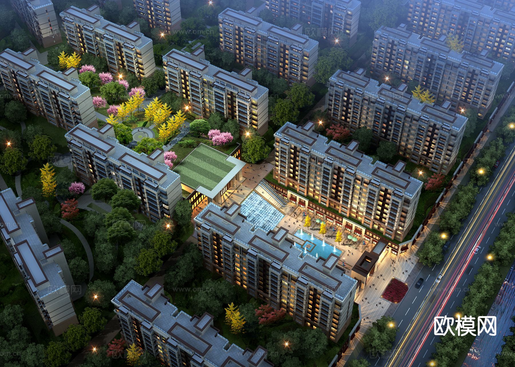 住宅小区鸟瞰3d模型下载