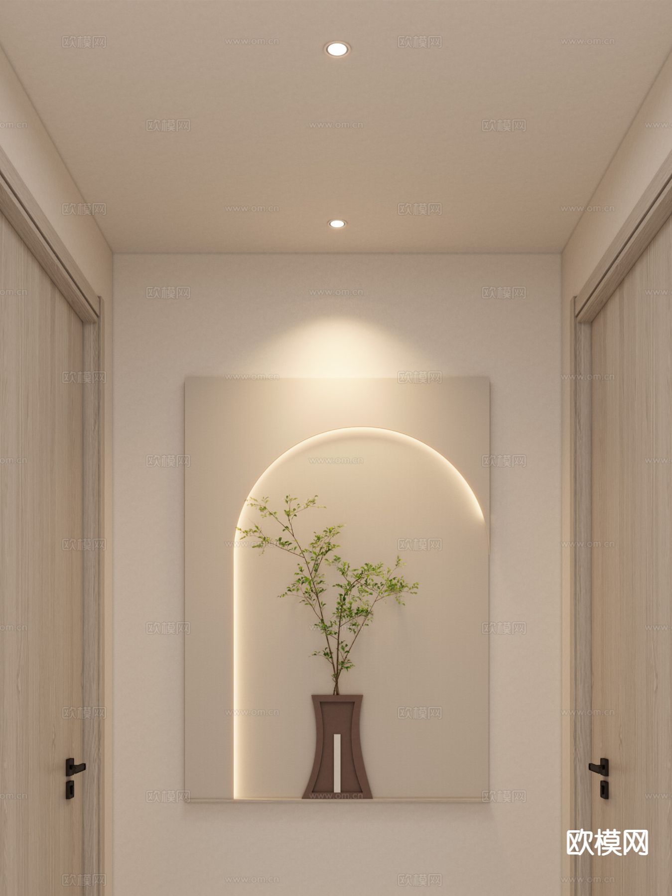 奶油风装饰画 立体画 过道景观3d模型下载（渲染图2）