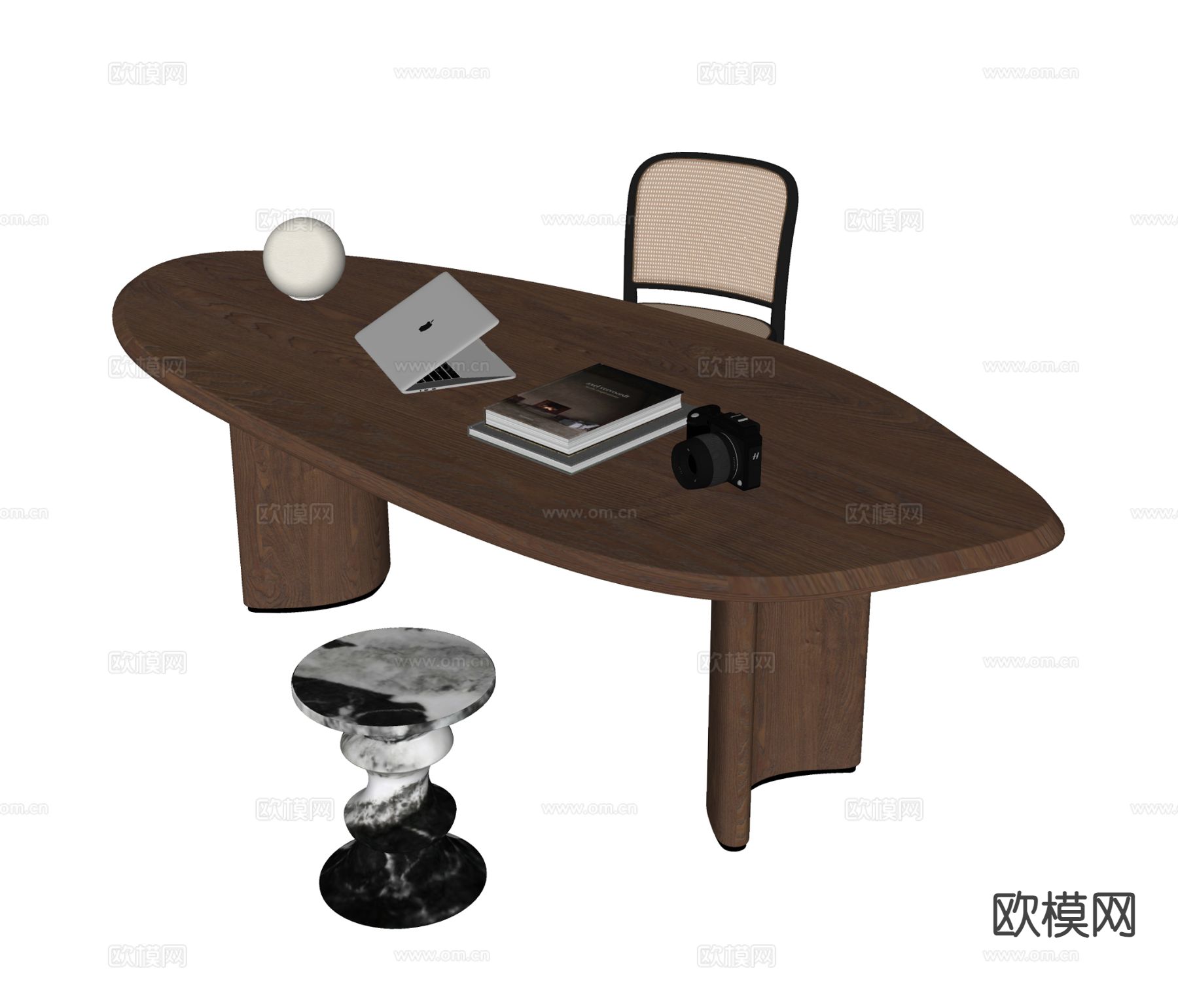 中古风书桌椅su模型下载（渲染图1）