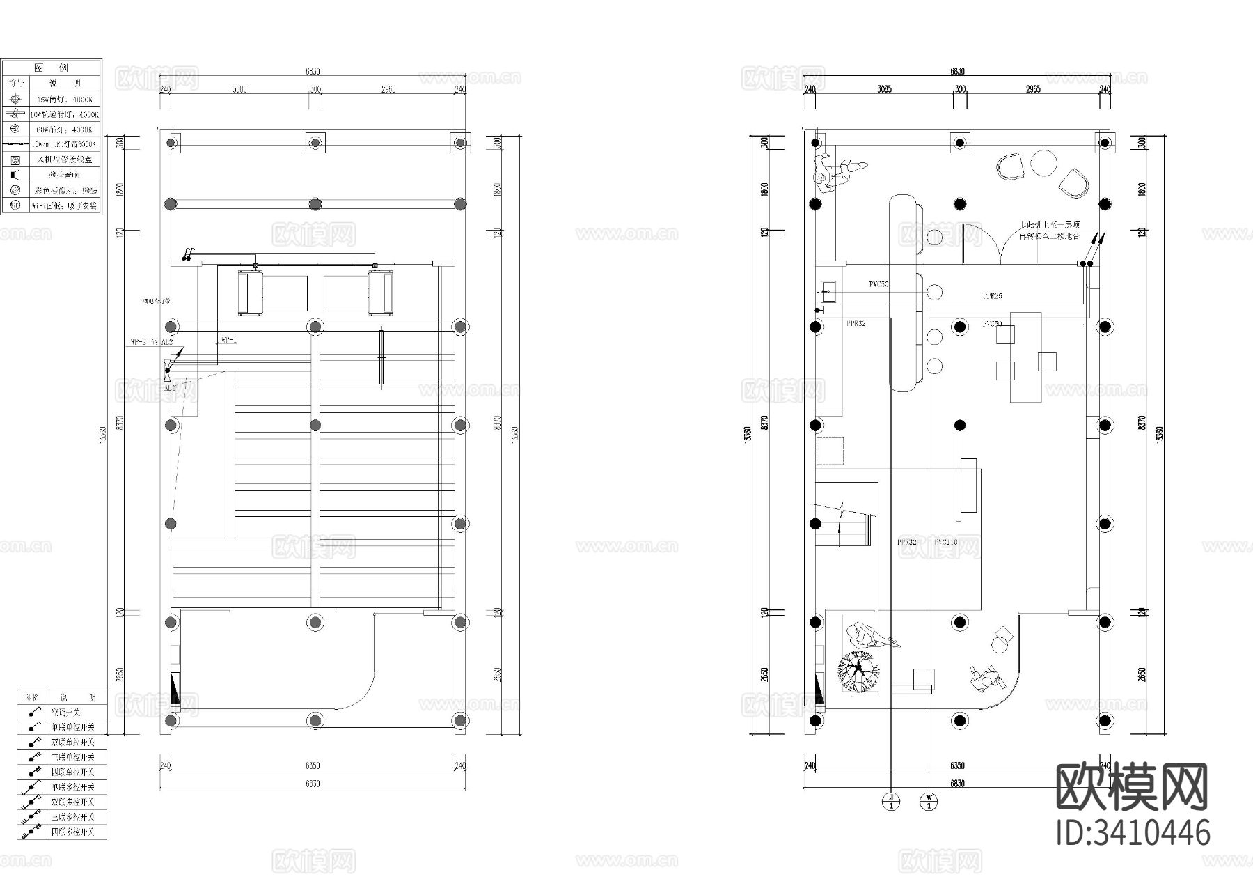 中式茶室电气CAD施工图下载（渲染图3）
