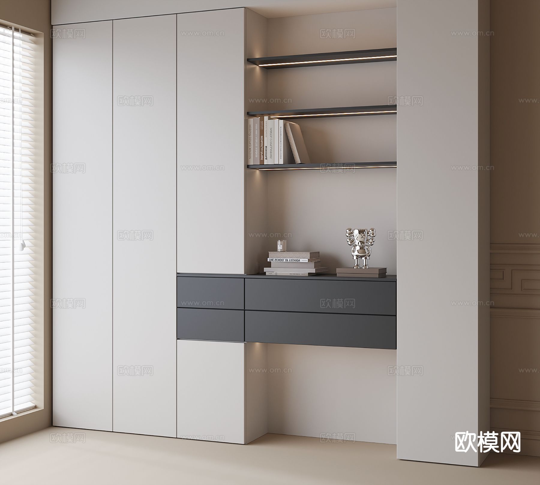 现代书柜su模型下载（渲染图2）