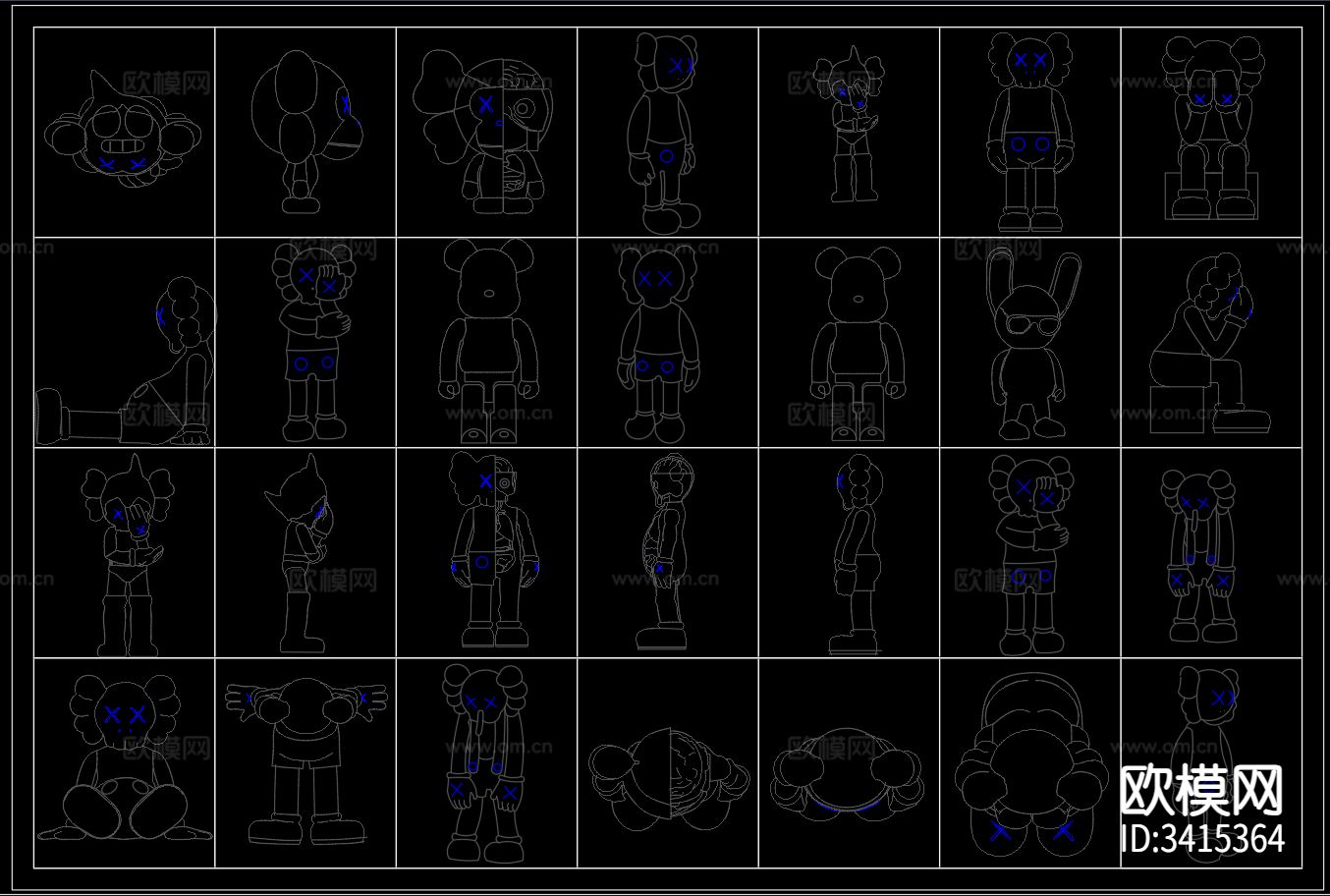 网红潮流公仔暴力熊cad图库下载（渲染图4）