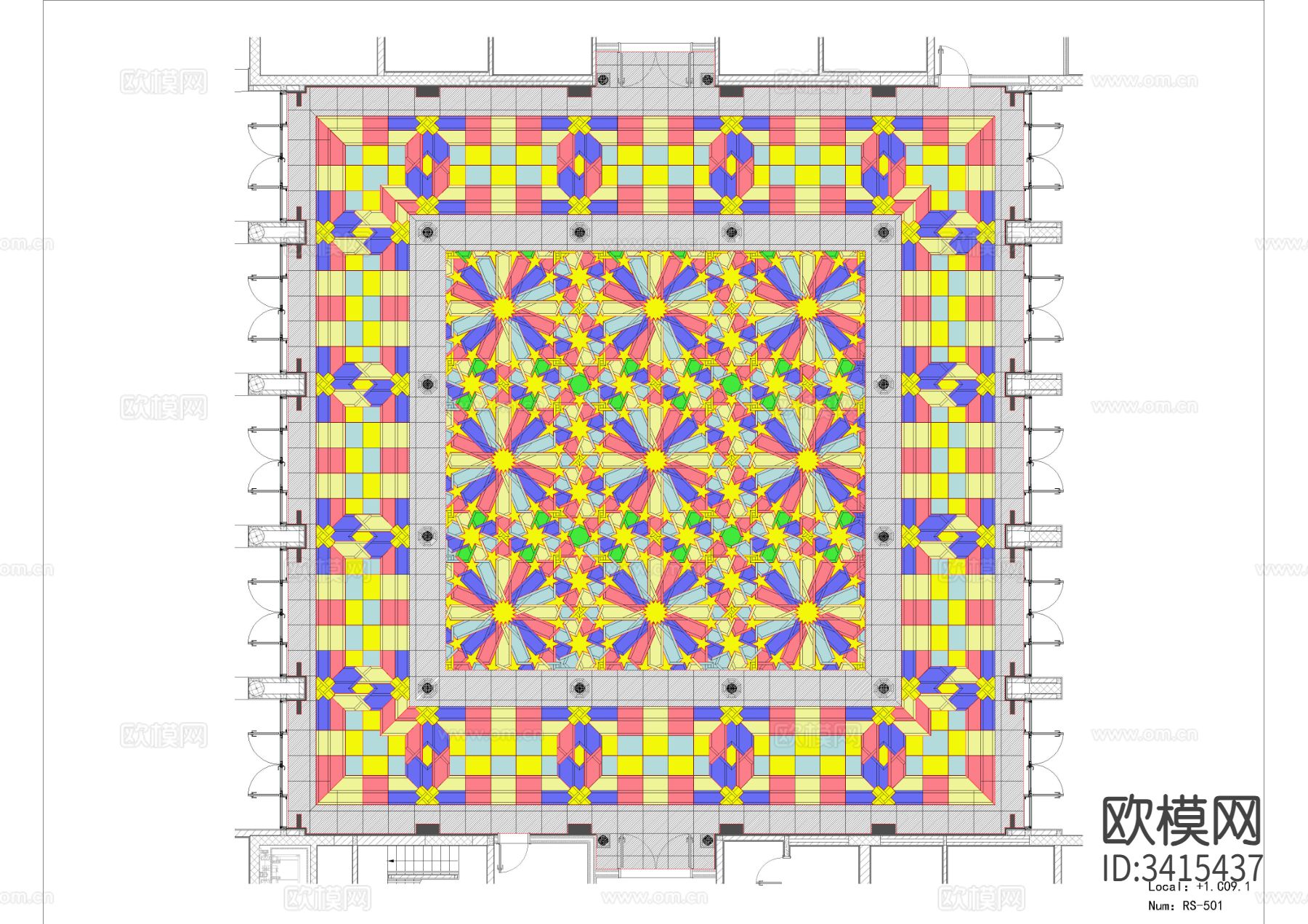 接待中心地面石材拼花cad图库下载（渲染图8）